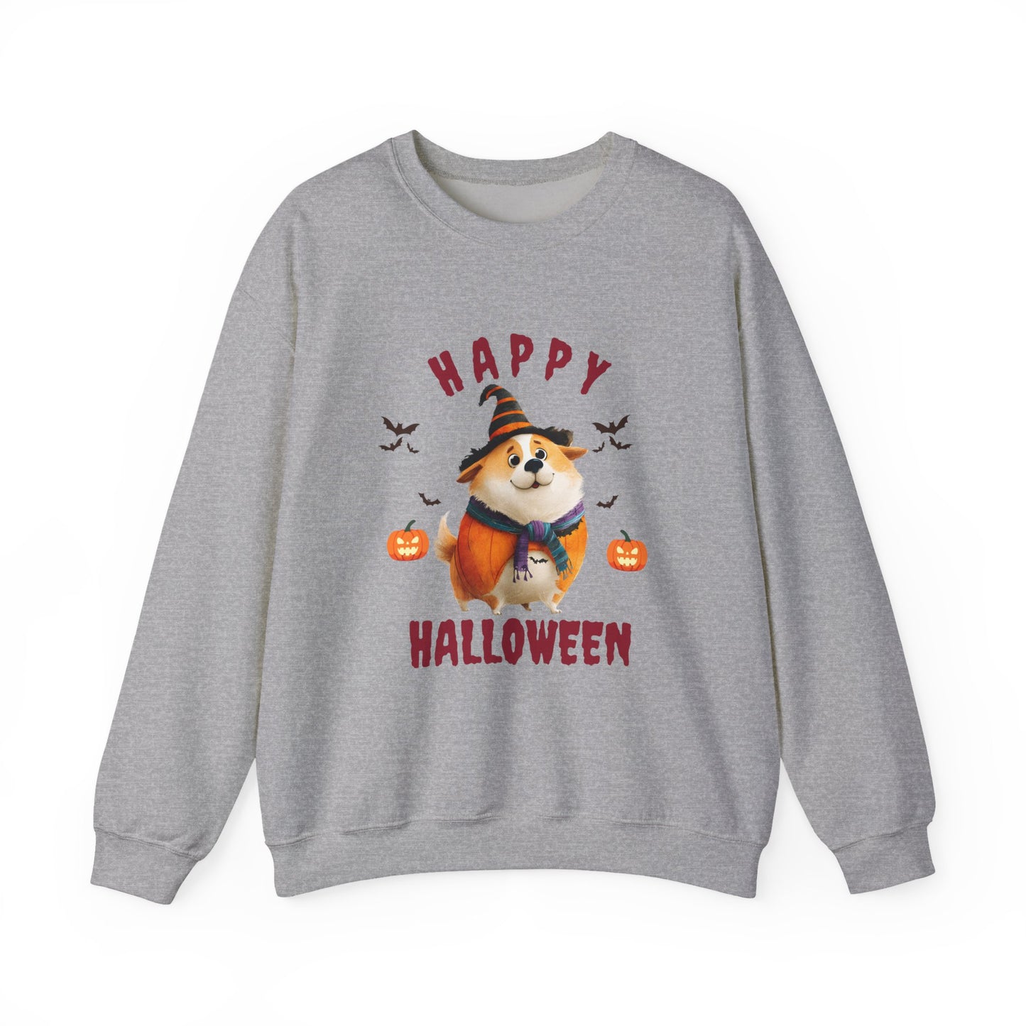 Happy Halloween Dog Sweatshirt, Cozy Fall Attire, Pet Halloween Apparel, Unisex Crewneck, Perfect for Halloween Parties, Fall Fashion