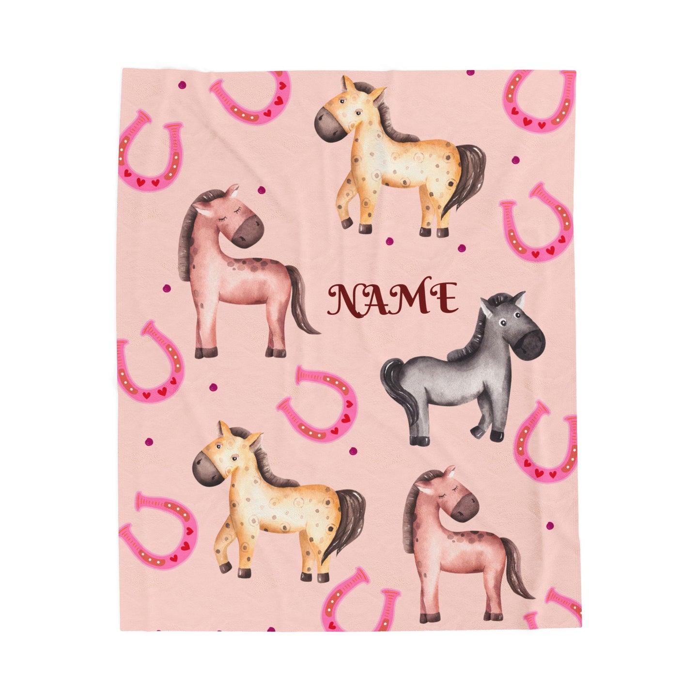 Personalized Horse-Themed Velveteen Plush Blanket, Cozy Nursery Décor, Gifts for Kids, Horse Lover's Gift, Animal Lover Blanket