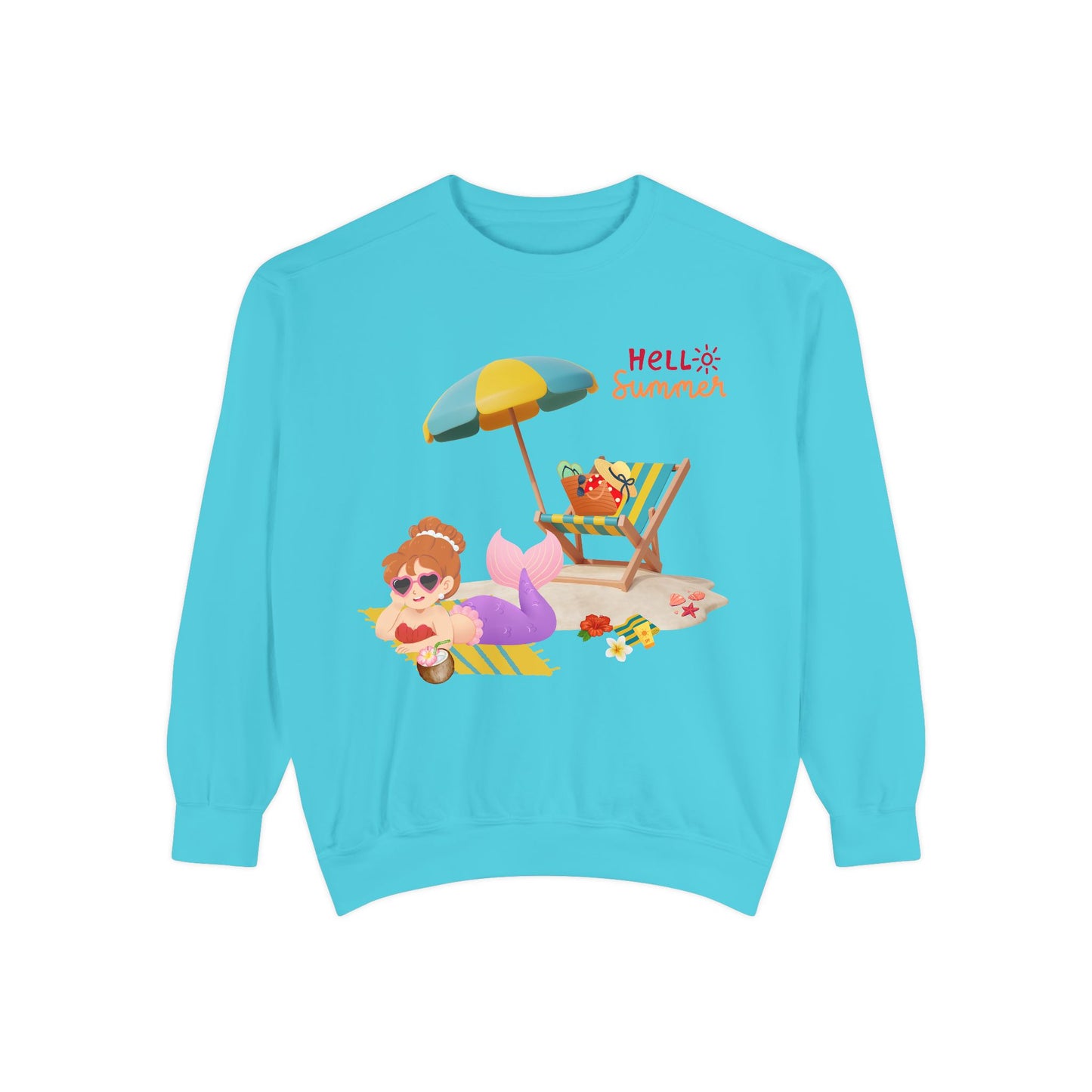 Mermaid lounging on a beach towel Unisex Garment-Dyed Sweatshirt