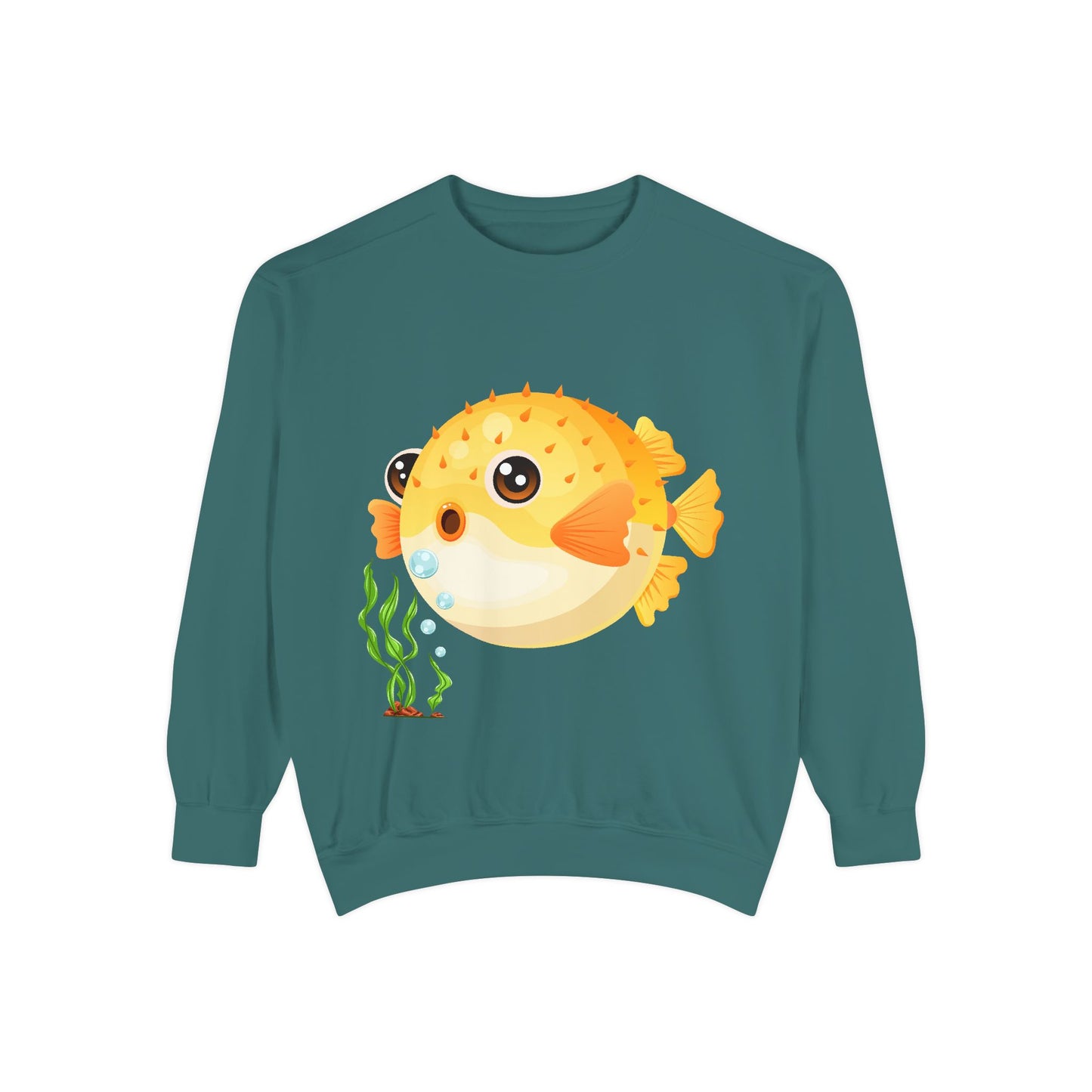 Cartoon Pufferfish with seaweed Unisex Garment-Dyed Sweatshirt