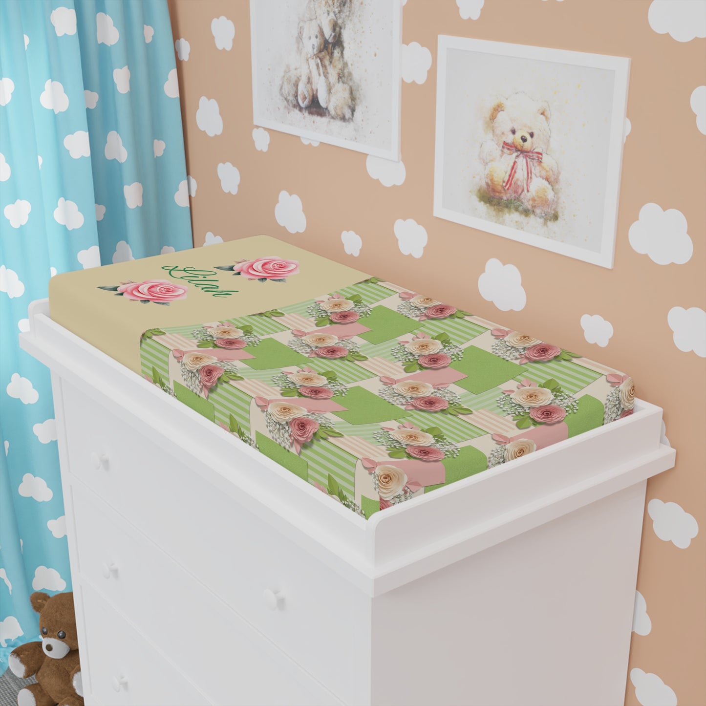 Floral Patchwork Baby Changing Pad Cover — Personalized Name Option