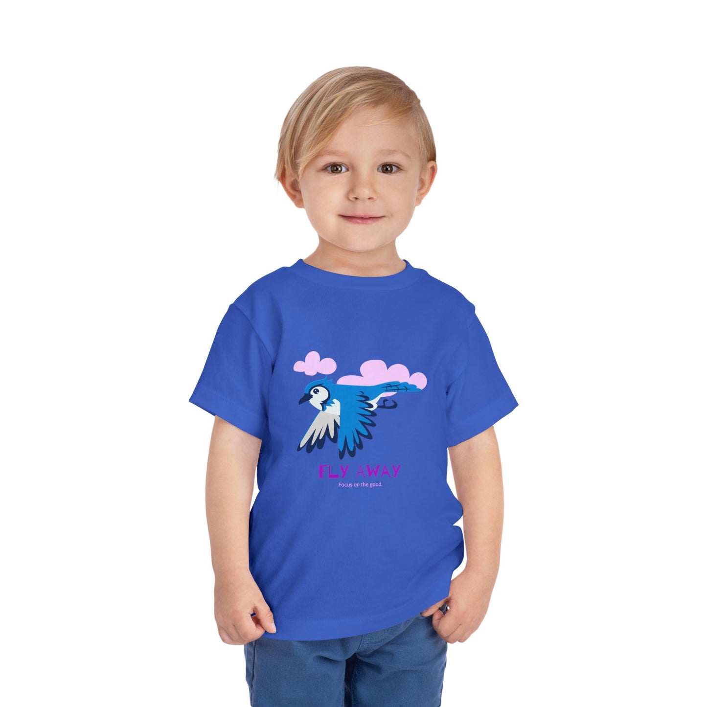 Toddler Short Sleeve Tee with ‘Fly Away’ Design, Cute Kids Shirt, Baby Gift, Playful Toddler Wear, Summer Outfit, Bird Graphic Tee