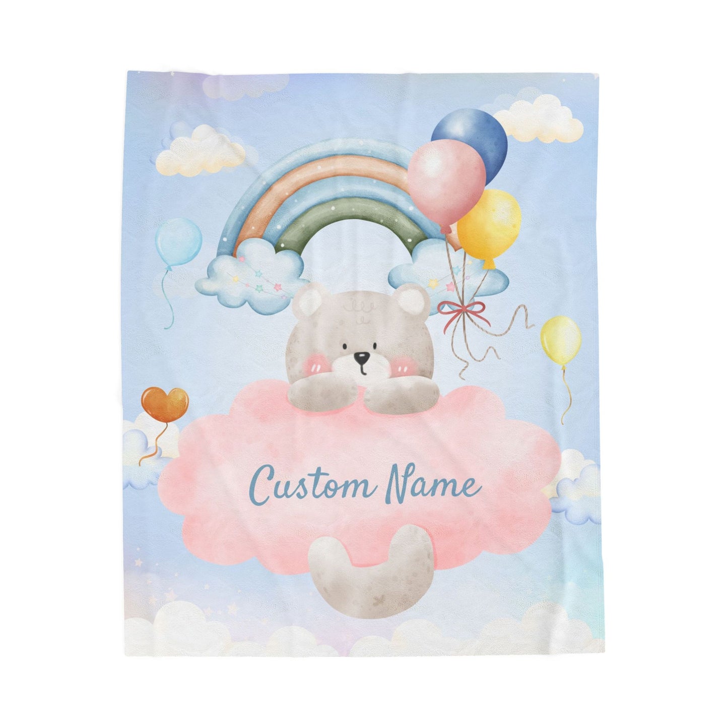 Custom Plush Blanket with Rainbow Bear Design, Soft Throw Blanket, Cozy Baby Blanket, Personalized Gift, Cute Nursery Decor