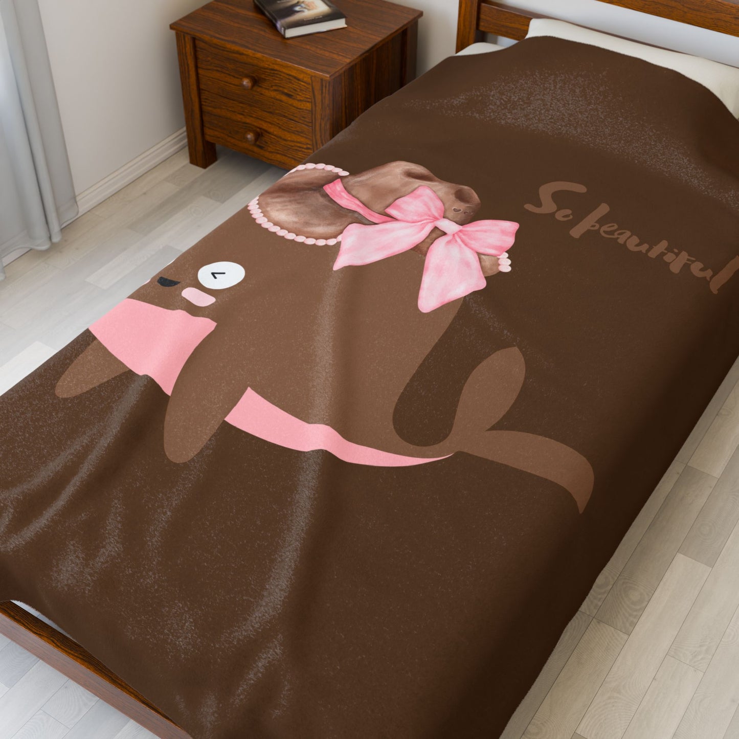 Whale wearing a cowboy hat with a pink bow Velveteen Plush Blanket