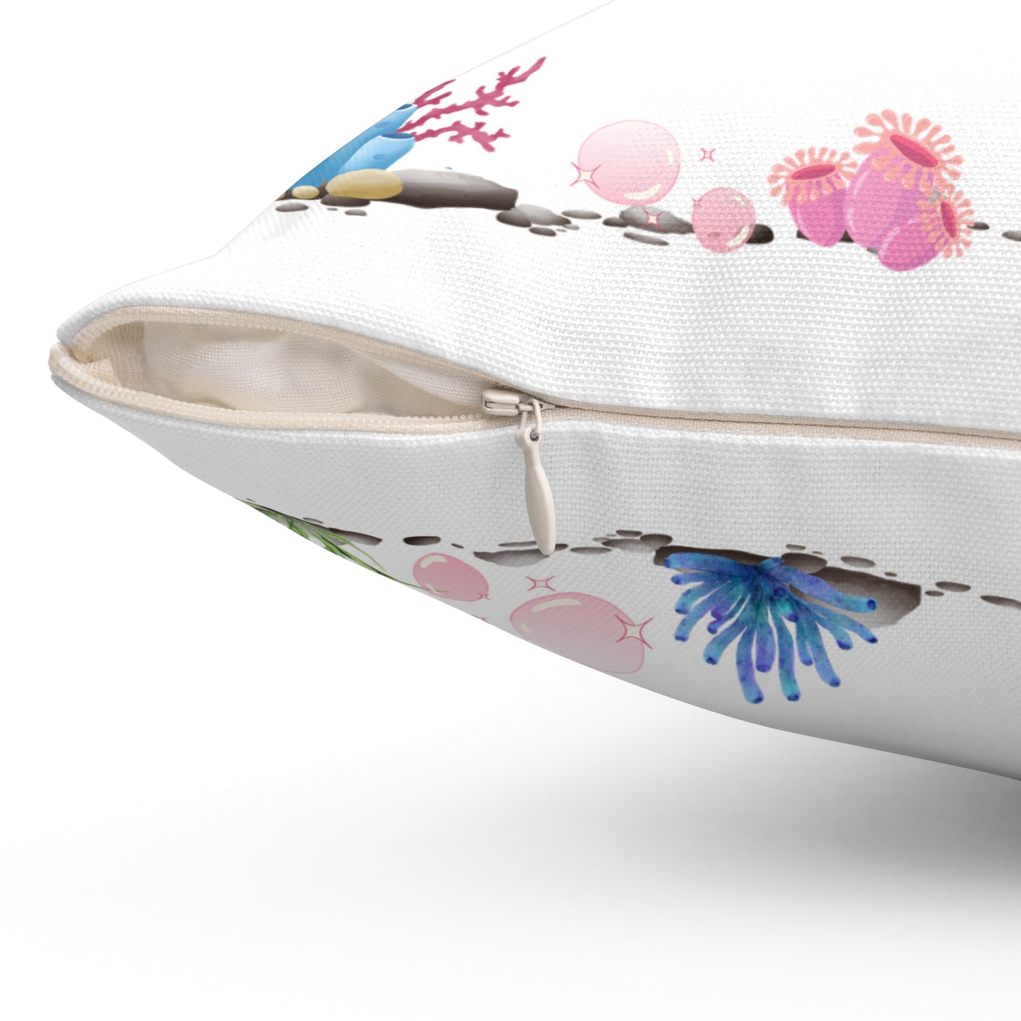 Crab with subtle bubbles and underwater flora Spun Polyester Square Pillow