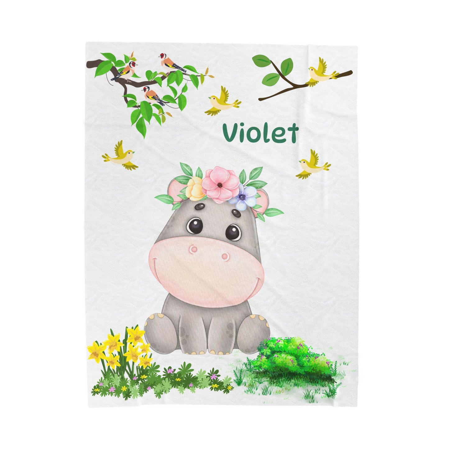 Cozy Velveteen Plush Blanket with Adorable Floral Hippo Design – Perfect for Baby Showers, Gifts, Home Decor, Nursery, Child's Room