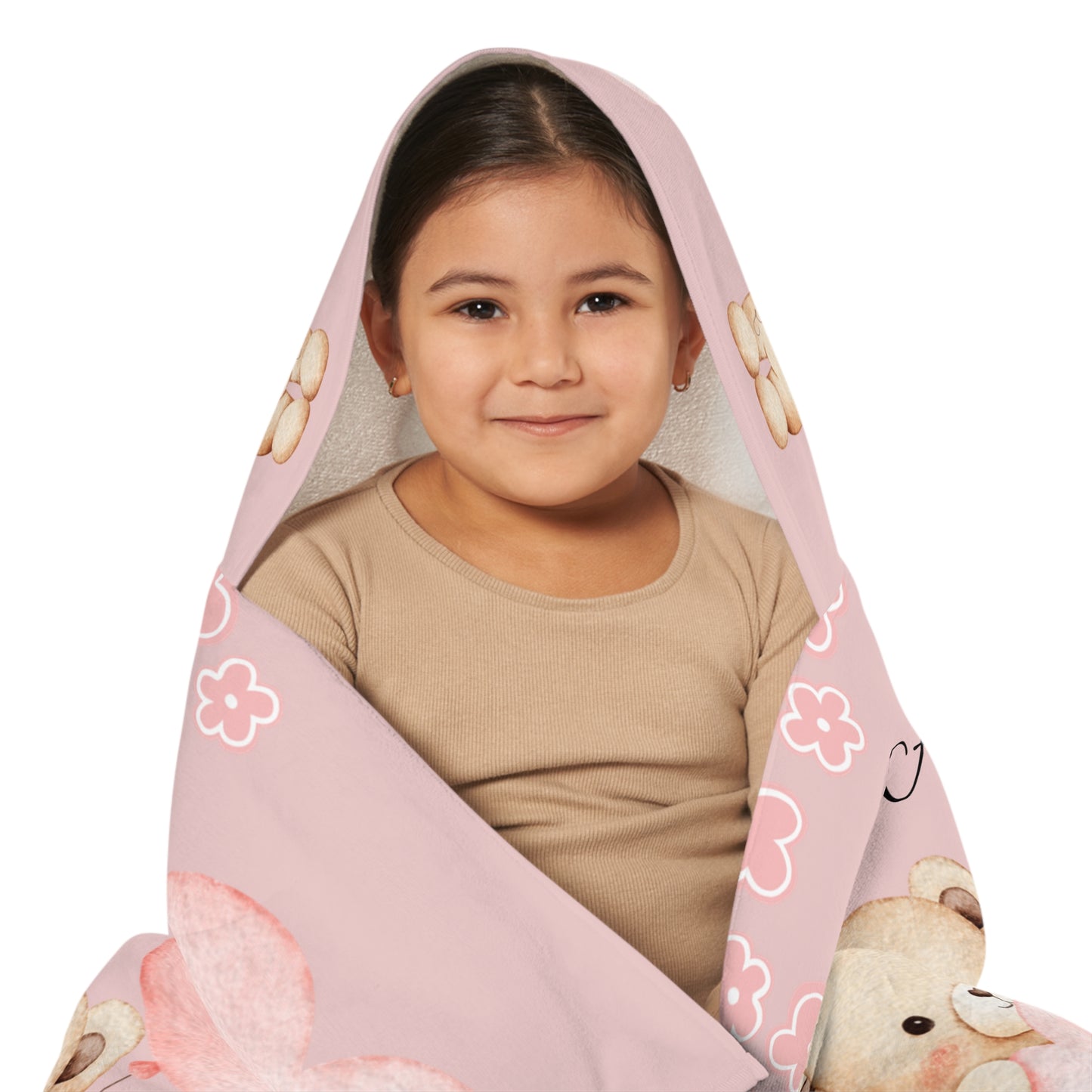 Personalized Baby Bear Hooded Towel – Pink Name Cuddle Design