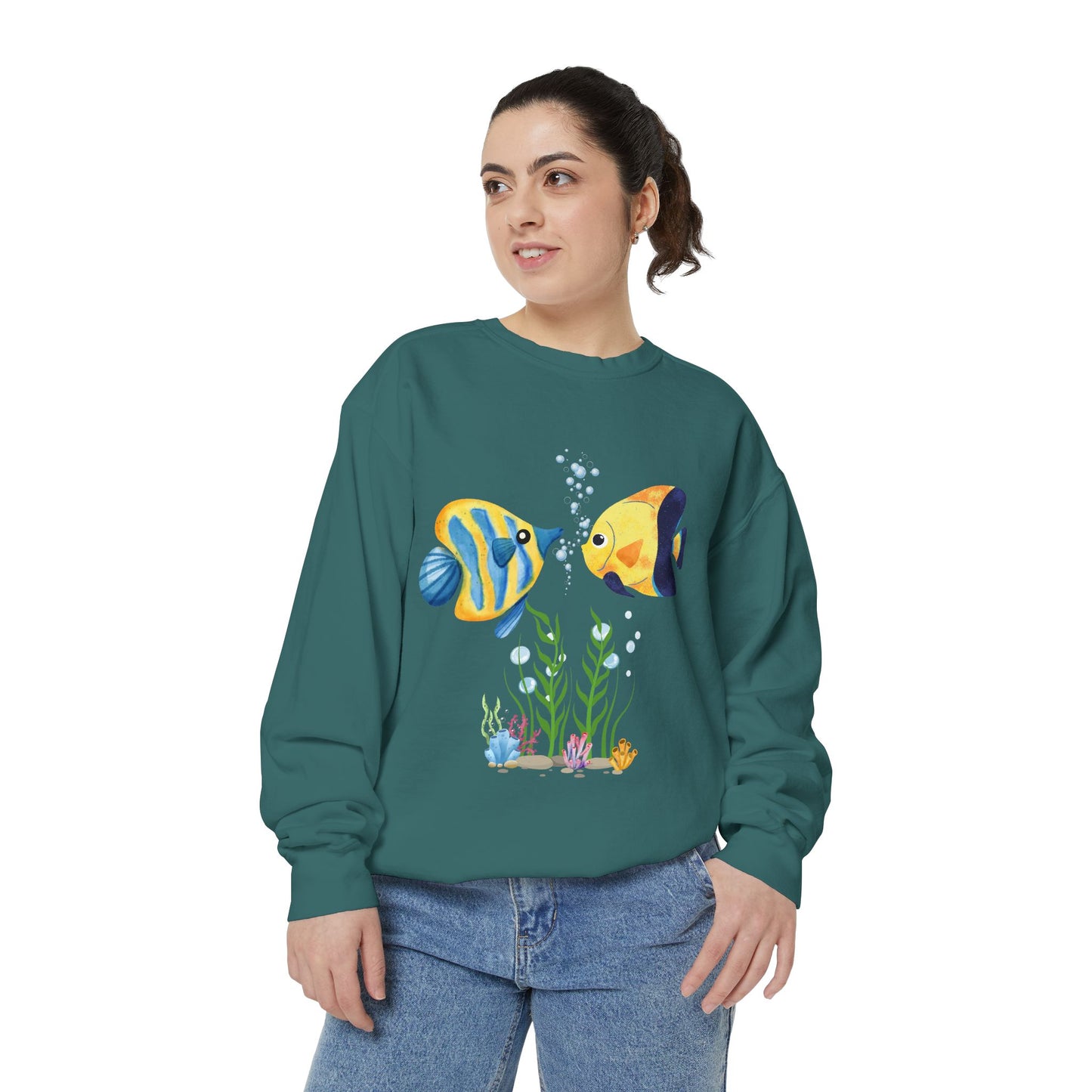 Two fish greet in underwater Unisex Garment-Dyed Sweatshirt