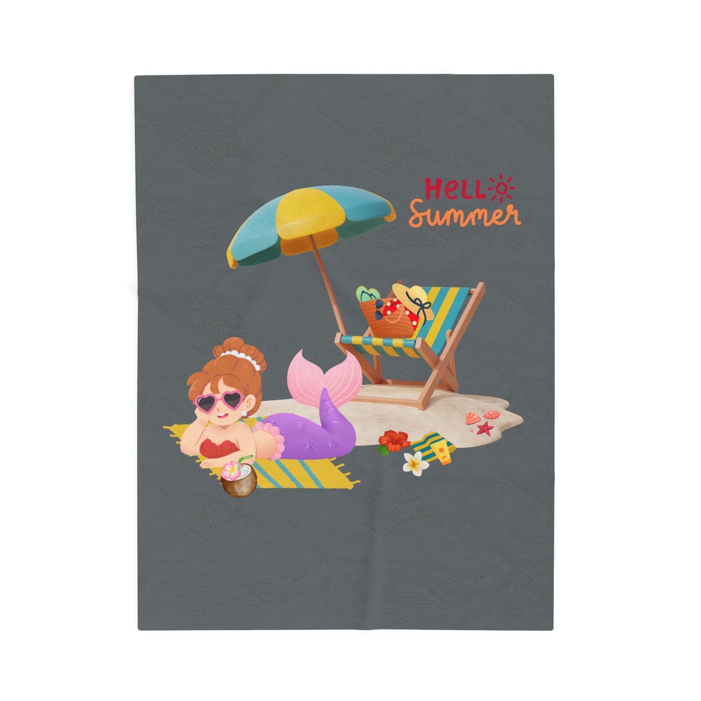 Mermaid lounging on a beach towel Velveteen Plush Blanket