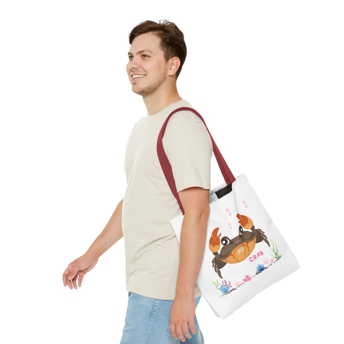 Crab with subtle bubbles and underwater flora Tote Bag