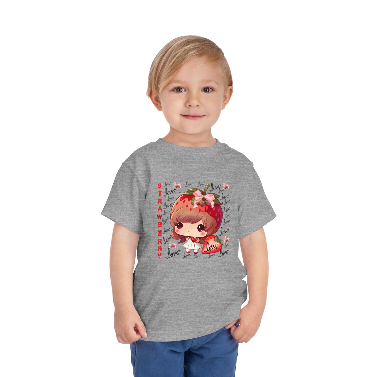 Cute Strawberry Love Toddler Tee, Baby Summer Shirt, Kids Gift, Fruit Graphic Tee, Toddler Outfit, Birthday Gift