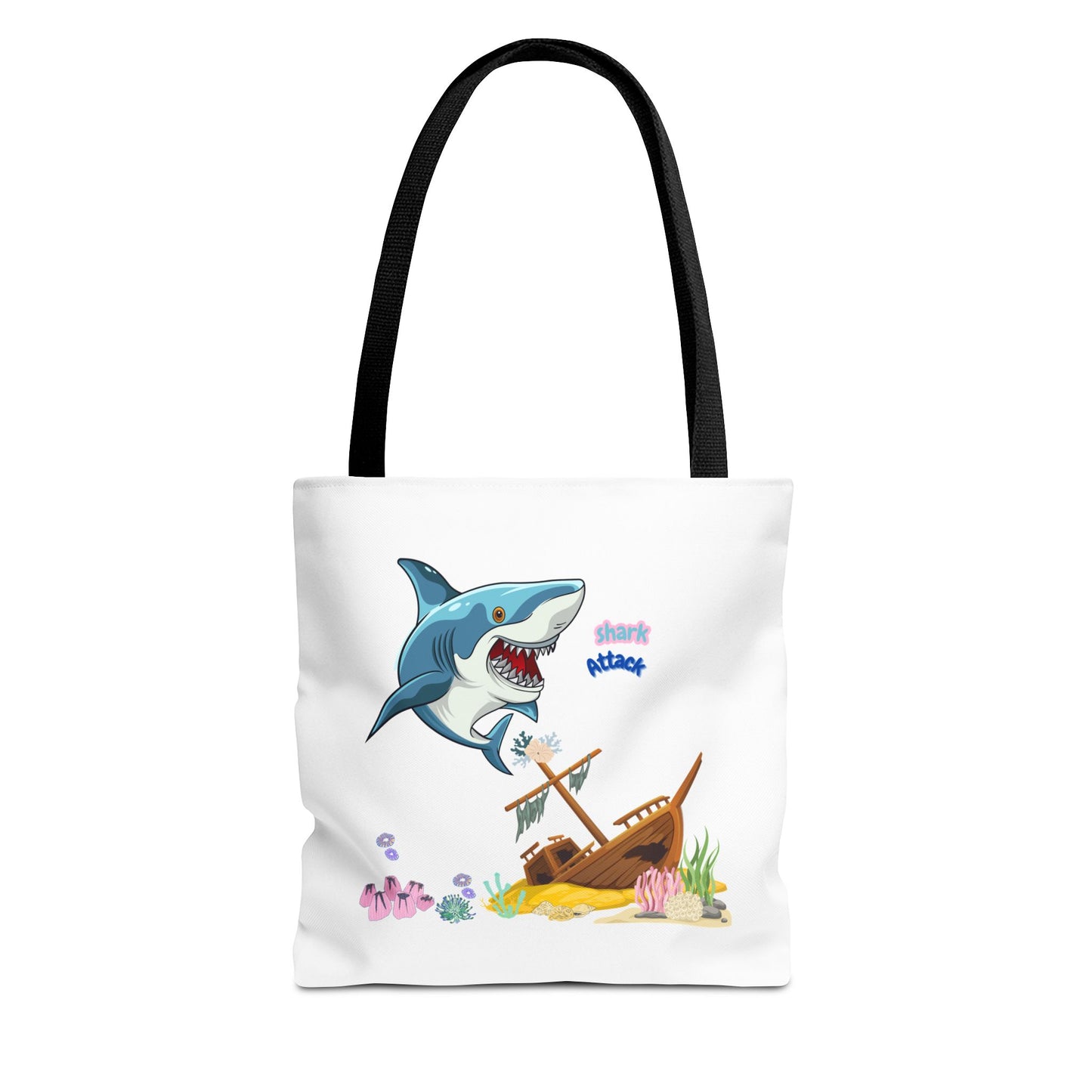 Shark ship colorful coral reef Tote Bag