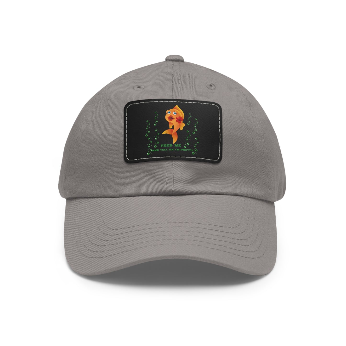 Cartoon goldfish with red lips and flower Dad Hat with Leather Patch (Rectangle)