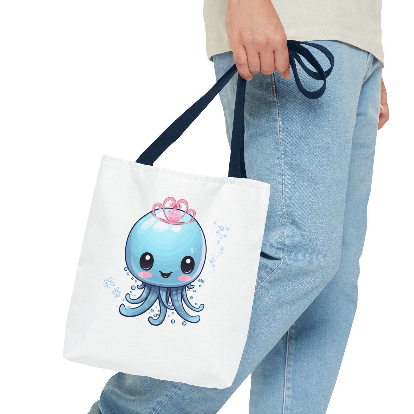 Blue jellyfish with a pink tiara Tote Bag