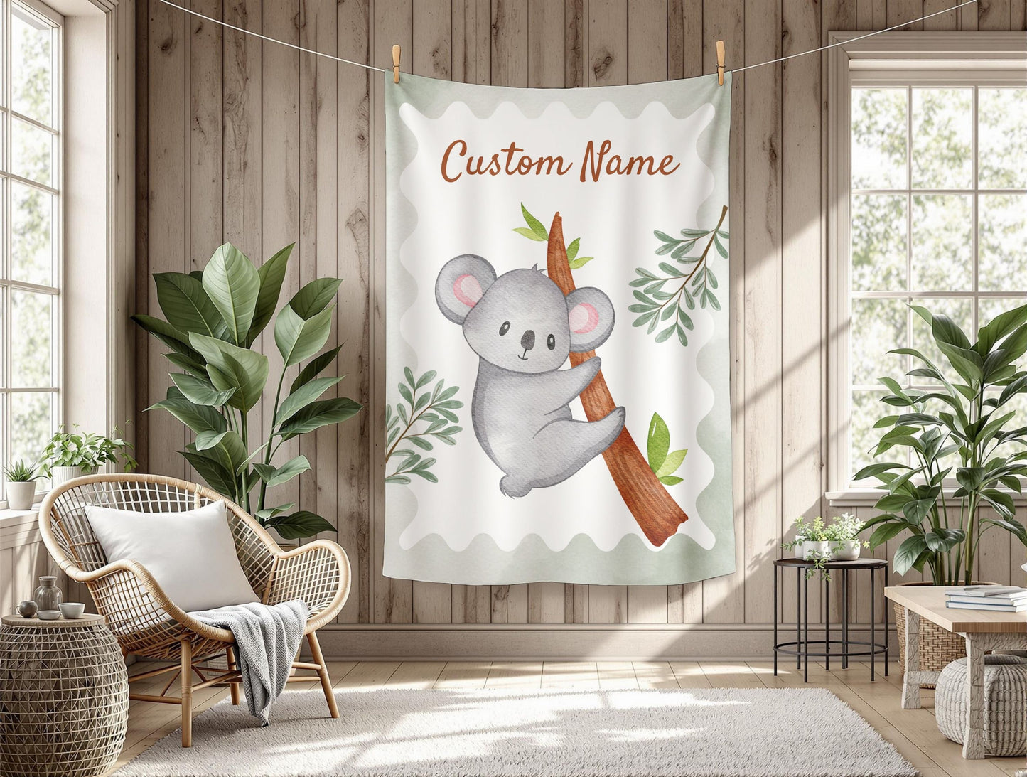 Custom Velveteen Plush Blanket with Adorable Koala Design, Cozy Gift for Kids, Nursery Decor, Personalized Baby Blanket, Holiday Gift Idea