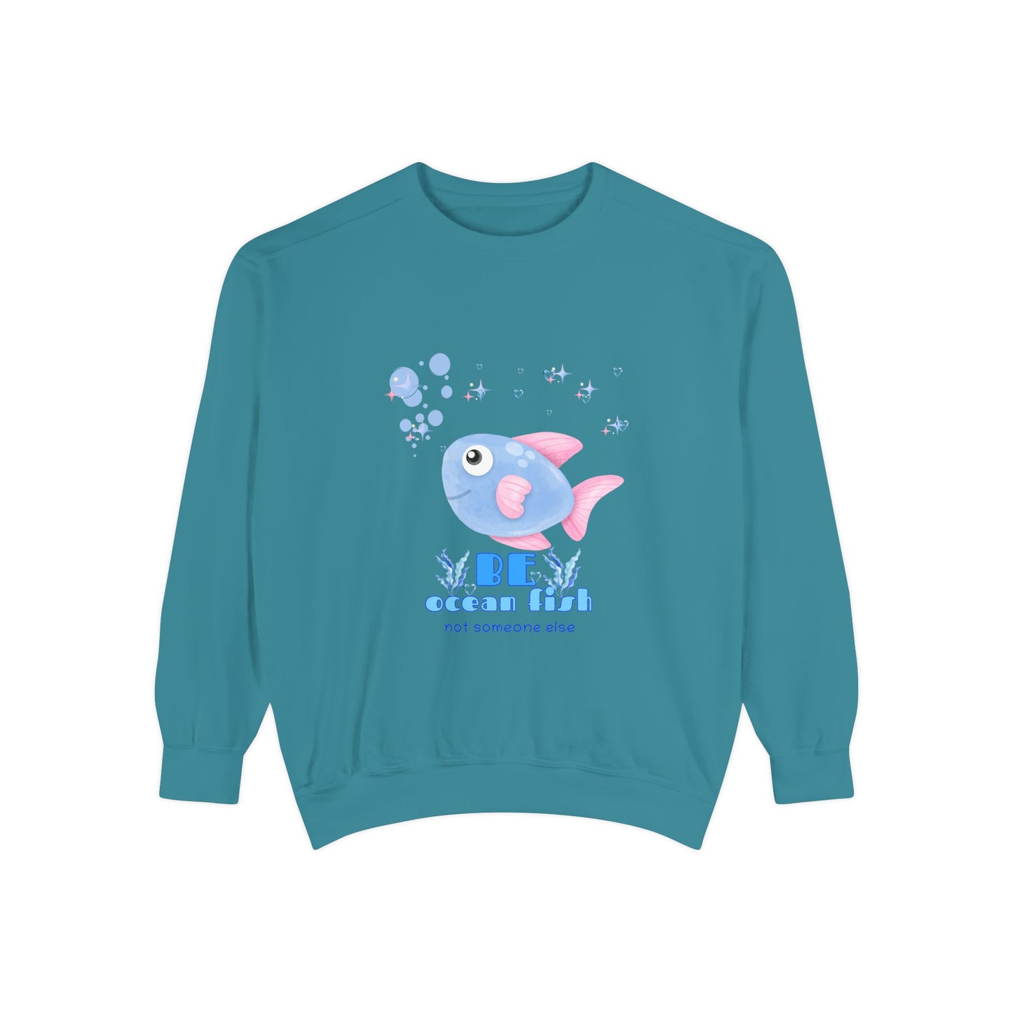 Cute cartoon fish with pink fins and bubble Unisex Garment-Dyed Sweatshirt