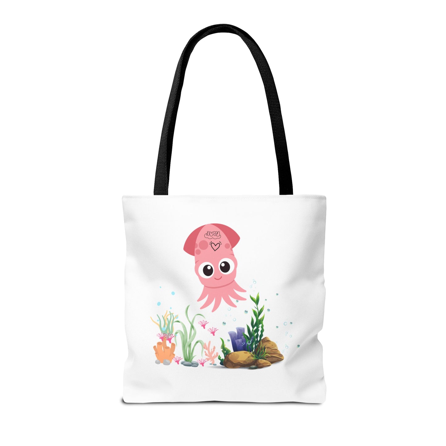 Pink squid cartoon with love Tote Bag