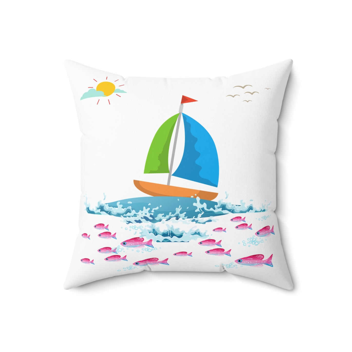 Sailboat and Red fish Spun Polyester Square Pillow