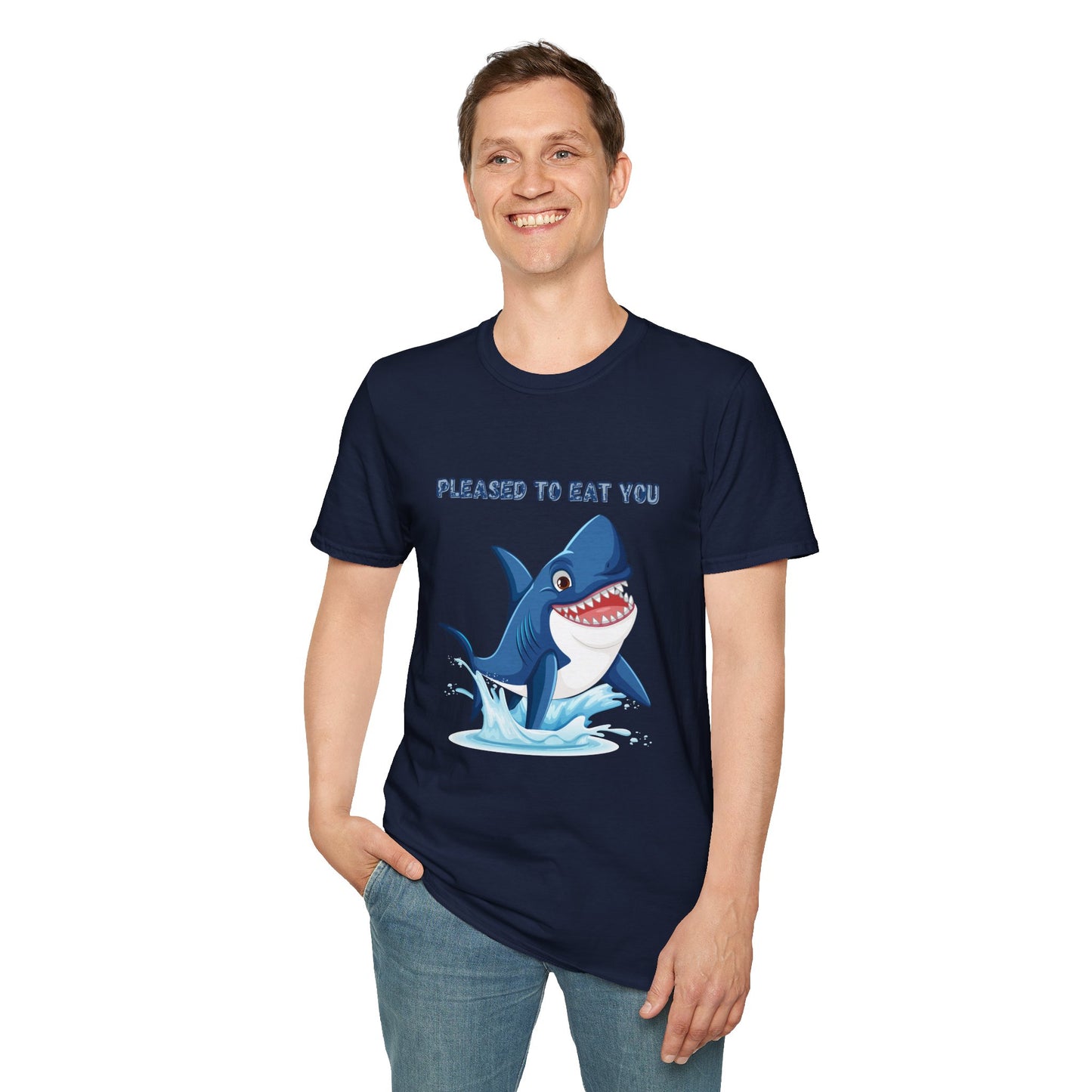 Cute Shark Pleased to Eat You T-Shirt, Fun Gift for Ocean Lovers, Humorous Summer Apparel, Shark Week Party Shirt, Unisex Casual Tee