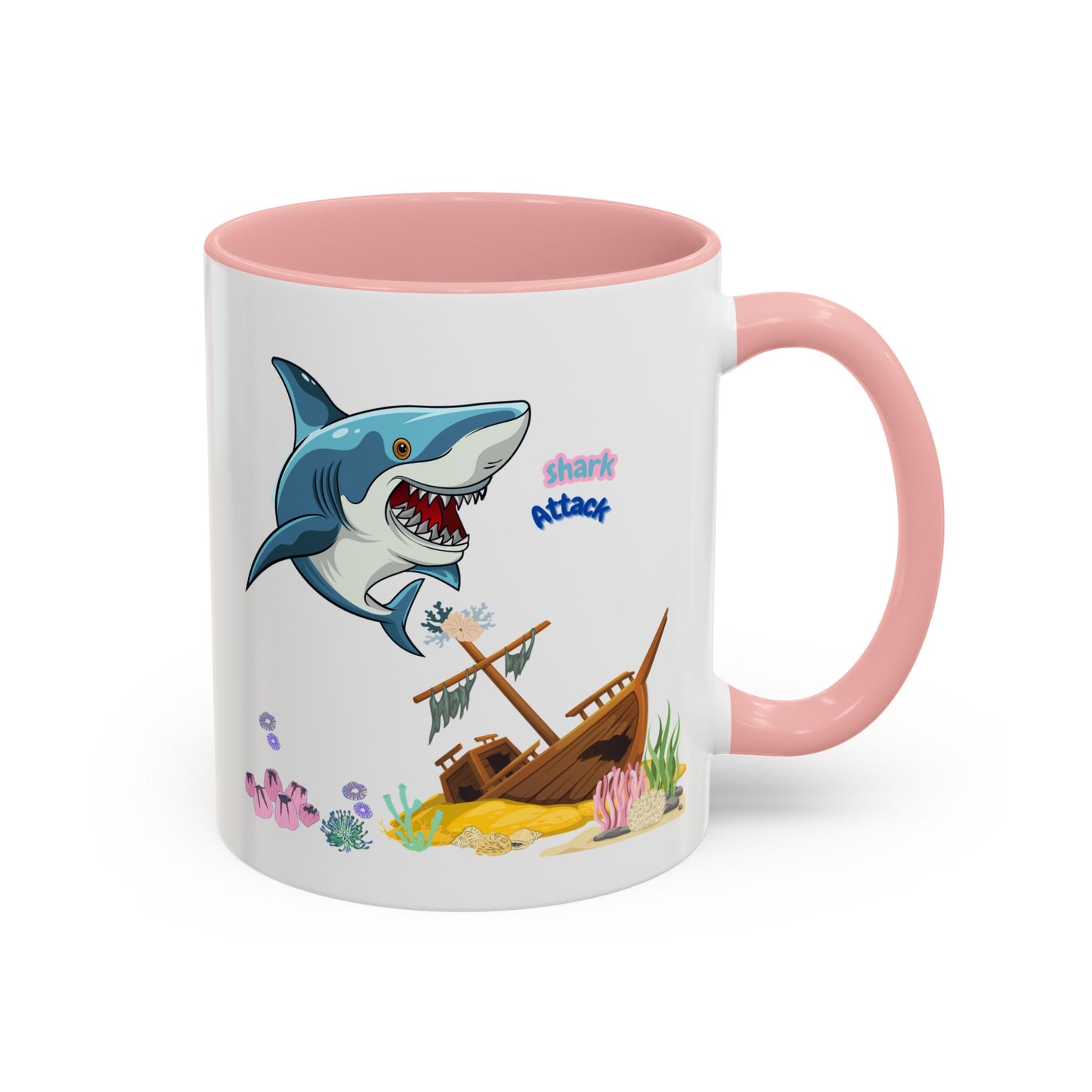 Shark ship colorful coral reef Coffee Mug