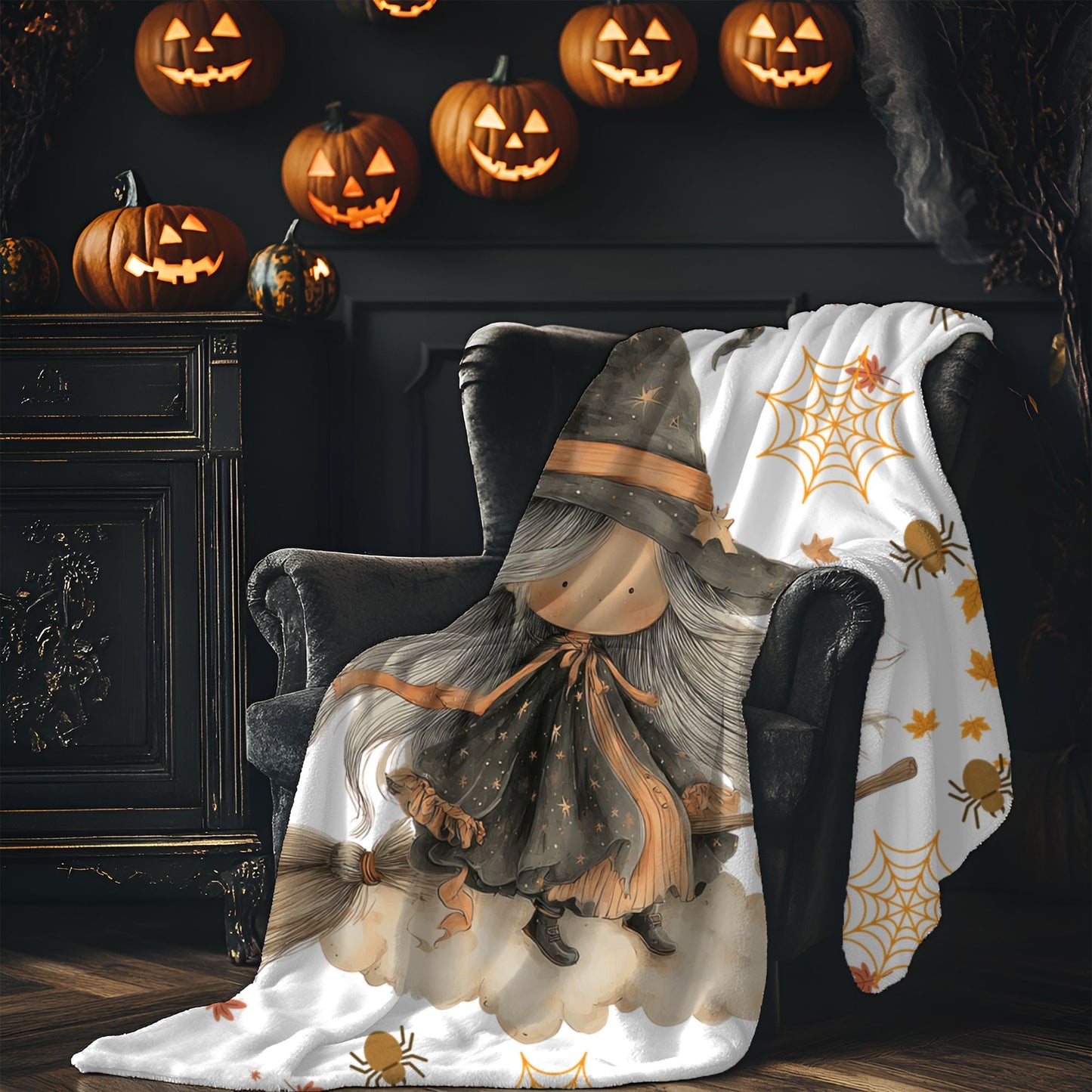 Cozy Witchy Velveteen Plush Blanket | Fall Decor, Halloween Gift, Soft Throw, Decorative Blanket, Warm Blanket