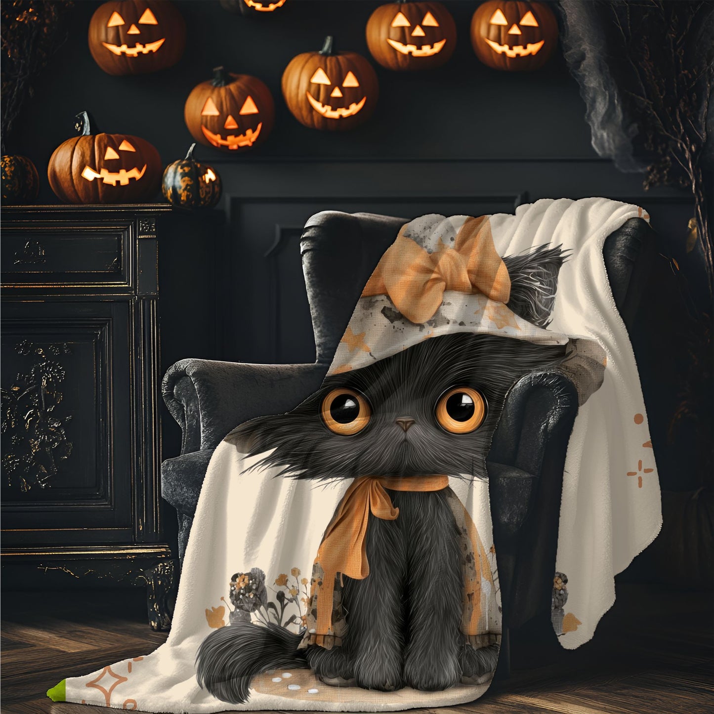 Cozy Cat-Themed Velveteen Plush Blanket - Warm Gift for Cat Lovers, Halloween Decor, Soft Throw for Comfort, Versatile Home Accessory