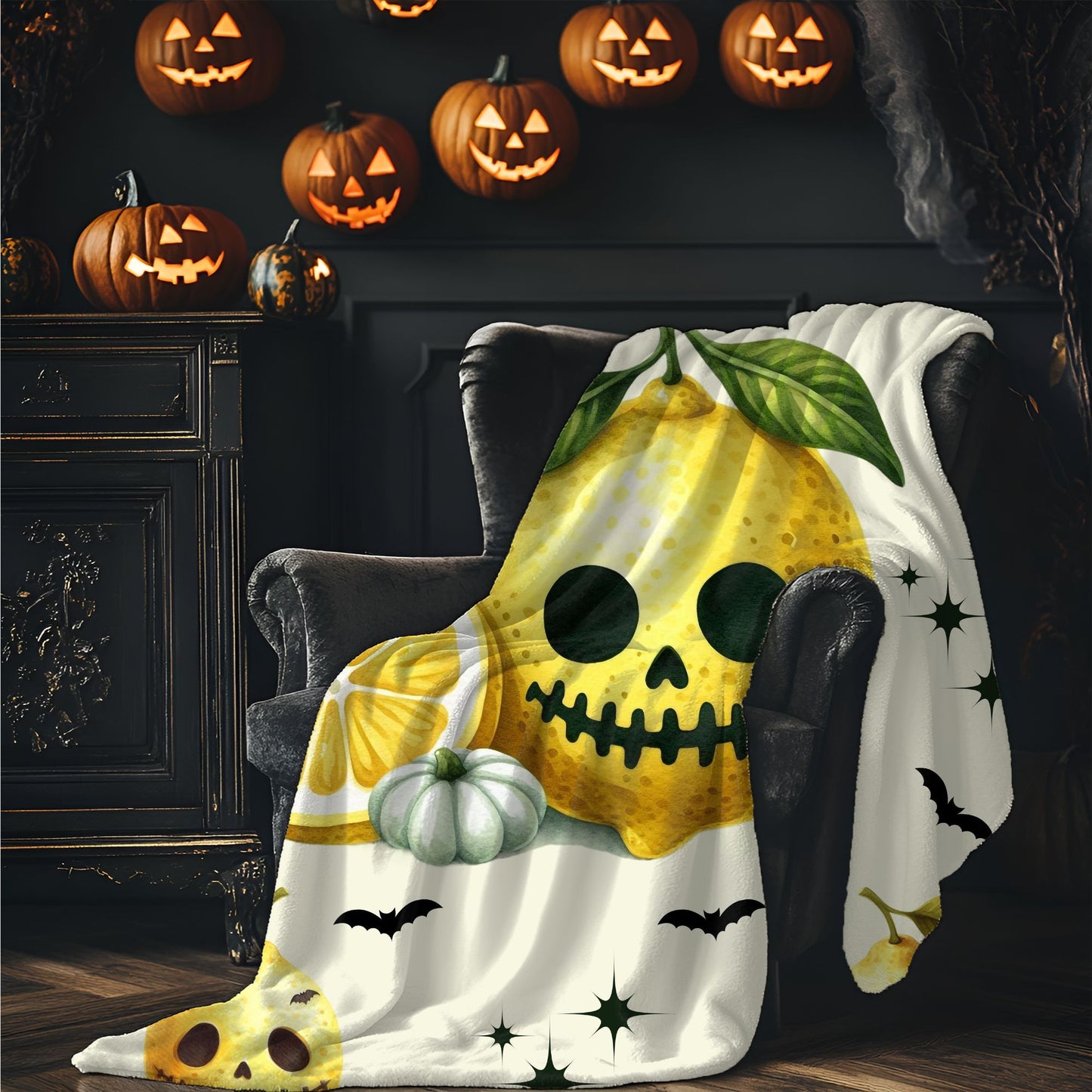 Spooky Citrus Halloween Blanket, Cozy Velvet Throw, Seasonal Home Decor, Unique Gift for Fall, Halloween Nights