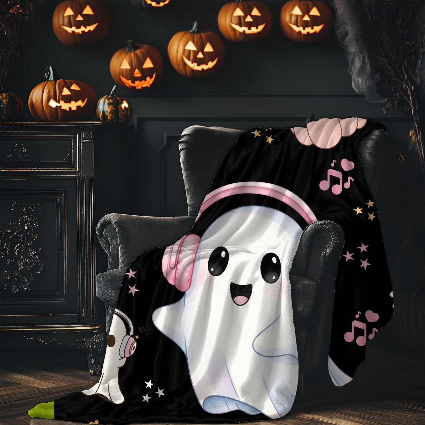 Cozy Halloween Ghost Blanket, Velveteen Plush Throw, Cute Fall Decor, Snuggle Blanket for Kids and Adults, Spooky Season Gift