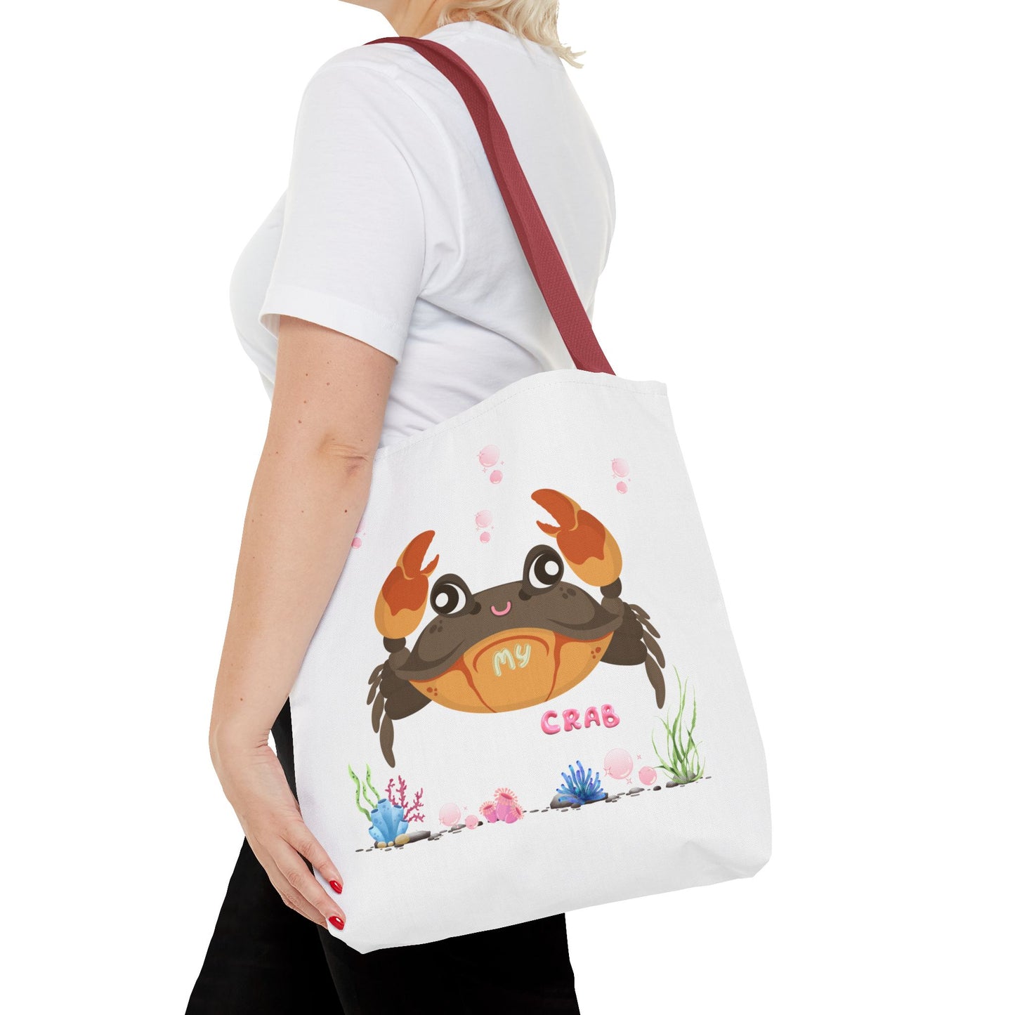Crab with subtle bubbles and underwater flora Tote Bag