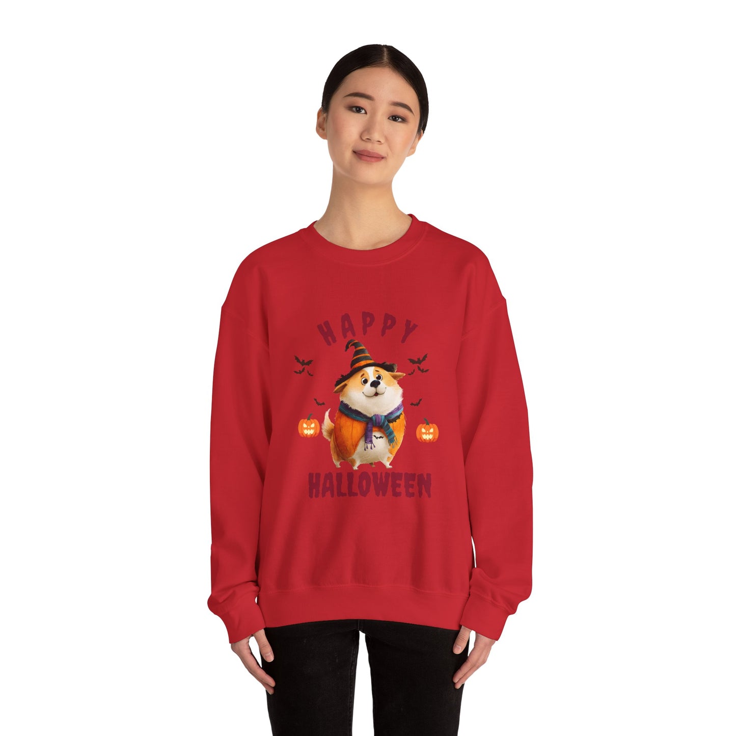Happy Halloween Dog Sweatshirt, Cozy Fall Attire, Pet Halloween Apparel, Unisex Crewneck, Perfect for Halloween Parties, Fall Fashion
