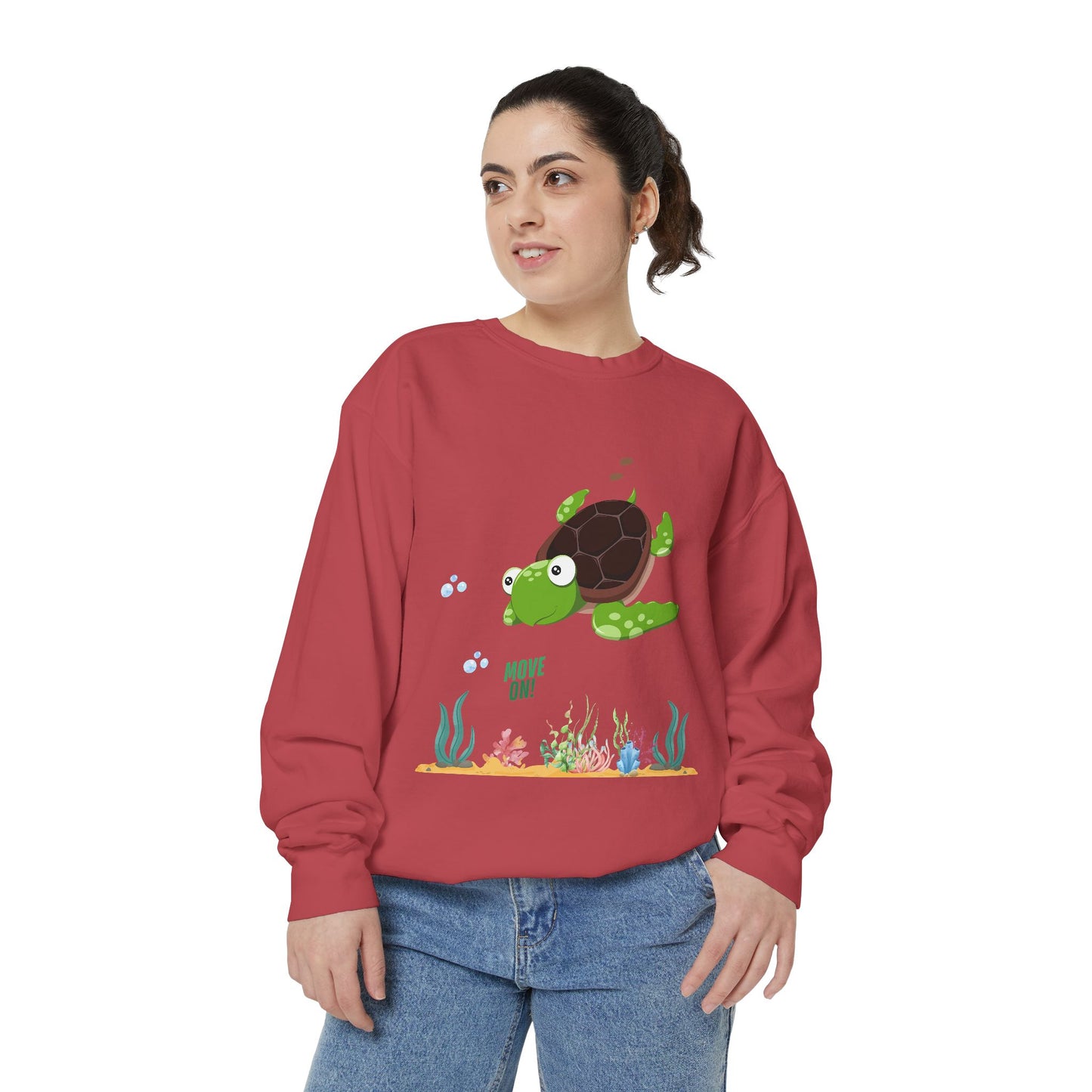 Turtle with seaweed and bubble Unisex Garment-Dyed Sweatshirt