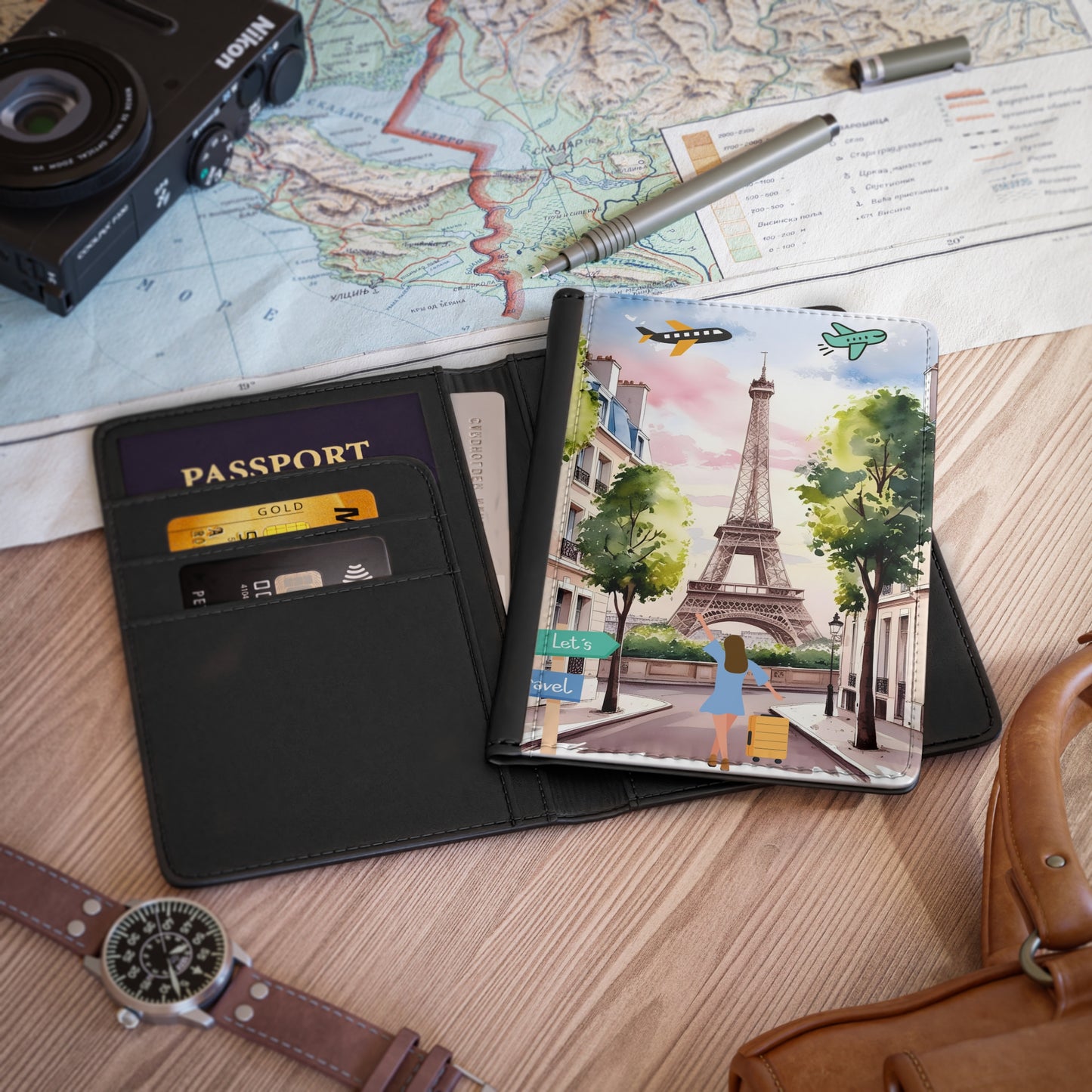 Paris Travel Passport Cover – Cute Eiffel Tower Design, "Let's Travel"