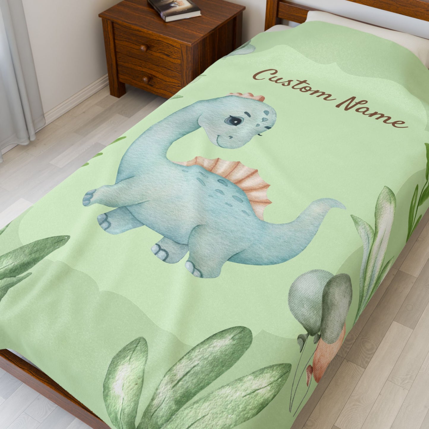Personalized Dinosaur Velveteen Plush Blanket, Kids Room Decor, Baby Shower Gift, Custom Name Blanket, Soft Throw for Children