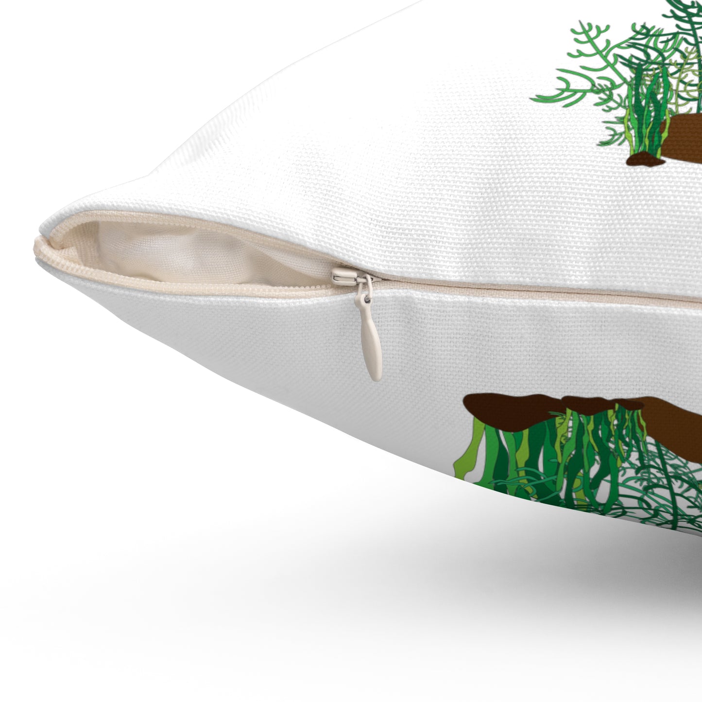 Green fish with bubbles and aquatic plants Spun Polyester Square Pillow