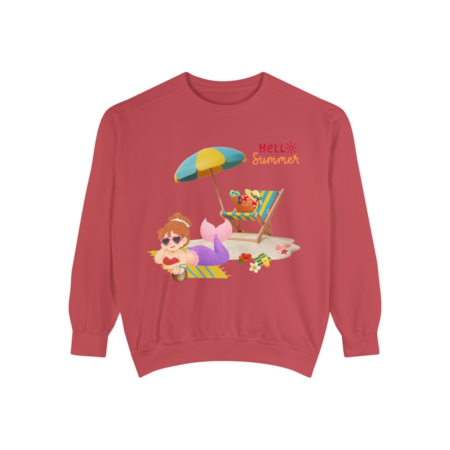 Mermaid lounging on a beach towel Unisex Garment-Dyed Sweatshirt