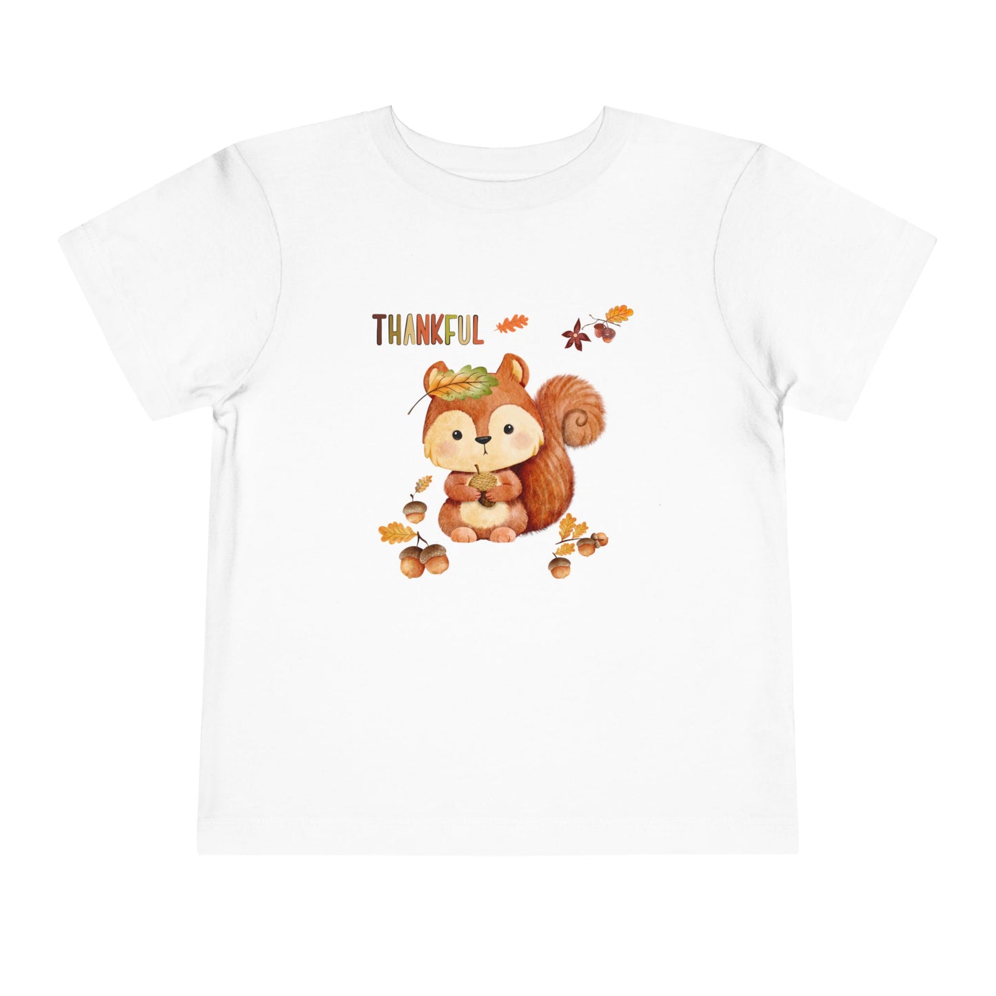 Toddler Short Sleeve Tee - Thankful Squirrel Design, Kids Fall T-Shirt, Thanksgiving Gift, Cute Toddler Apparel, Autumn Outfit