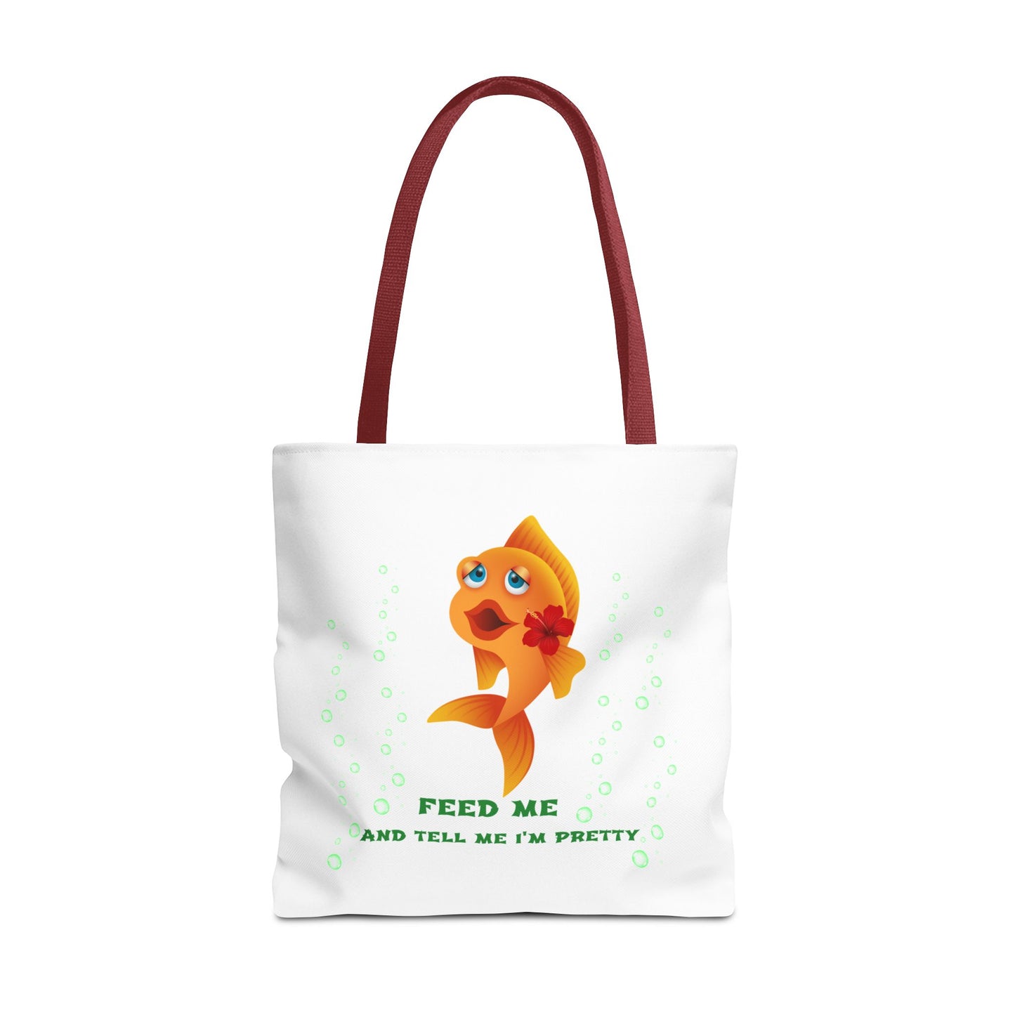 Cartoon goldfish with red lips and flower Tote Bag