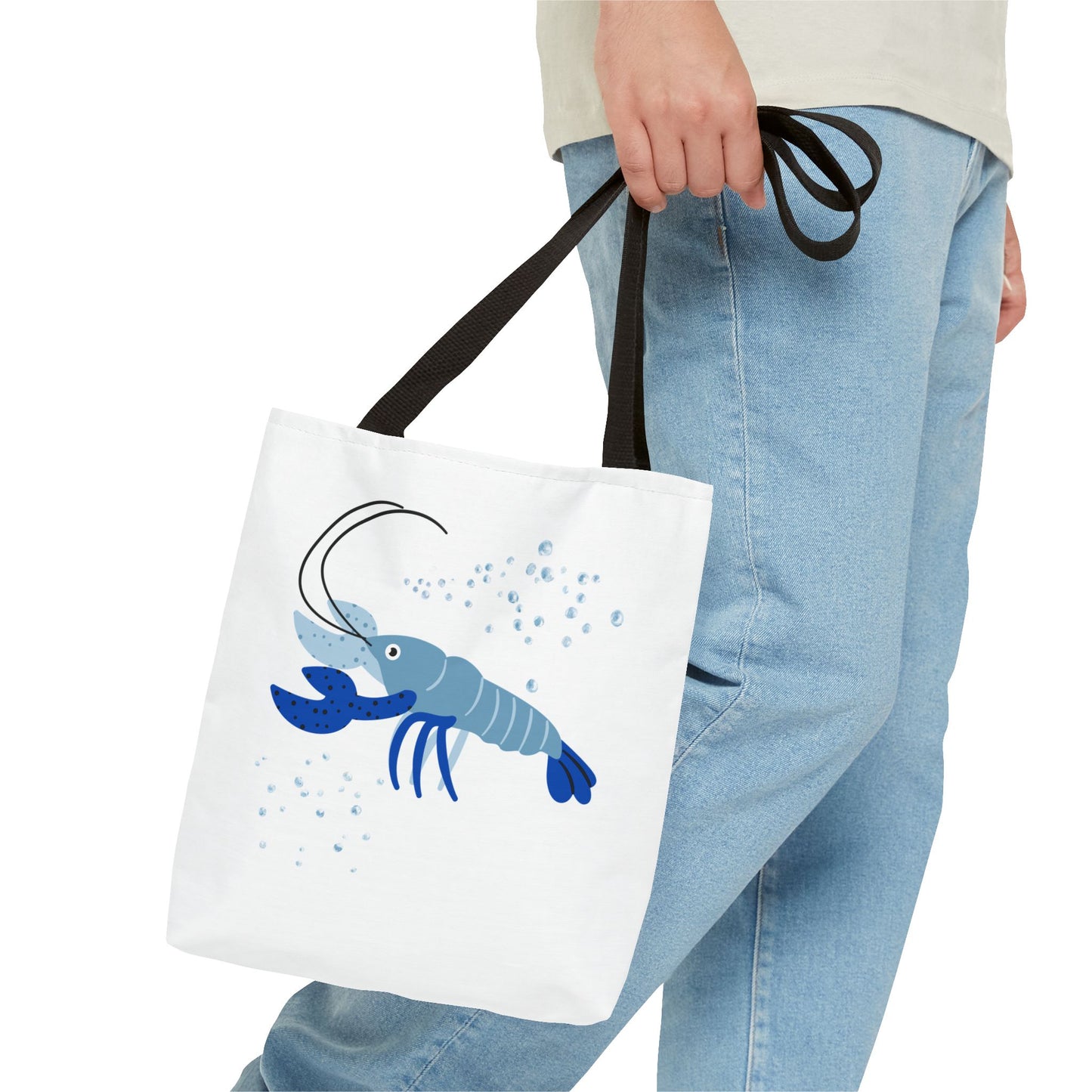 Blue shrimp with dark blue claws and bubbles Tote Bag