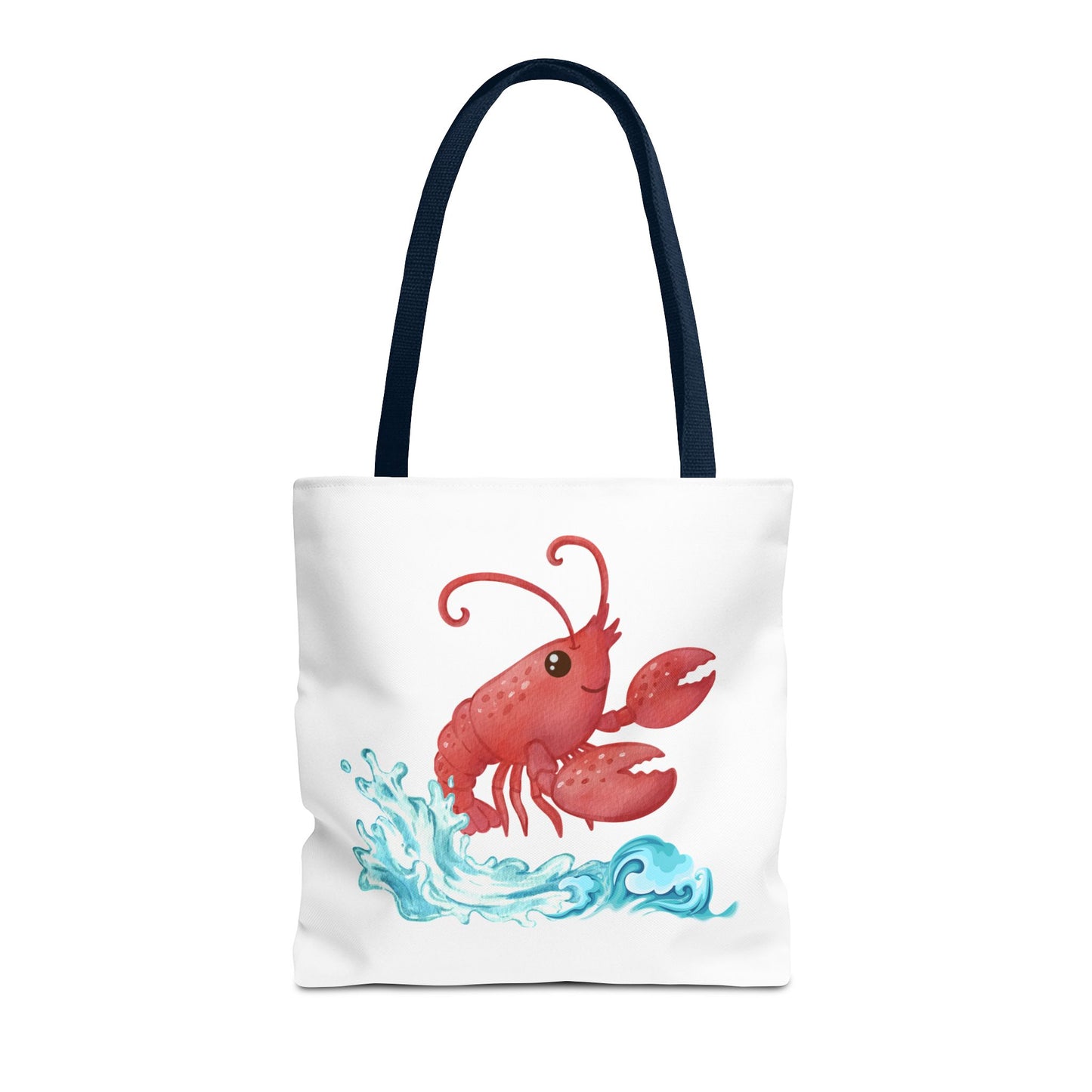 Cheerful red lobster emerging from stylized blue waves Tote Bag