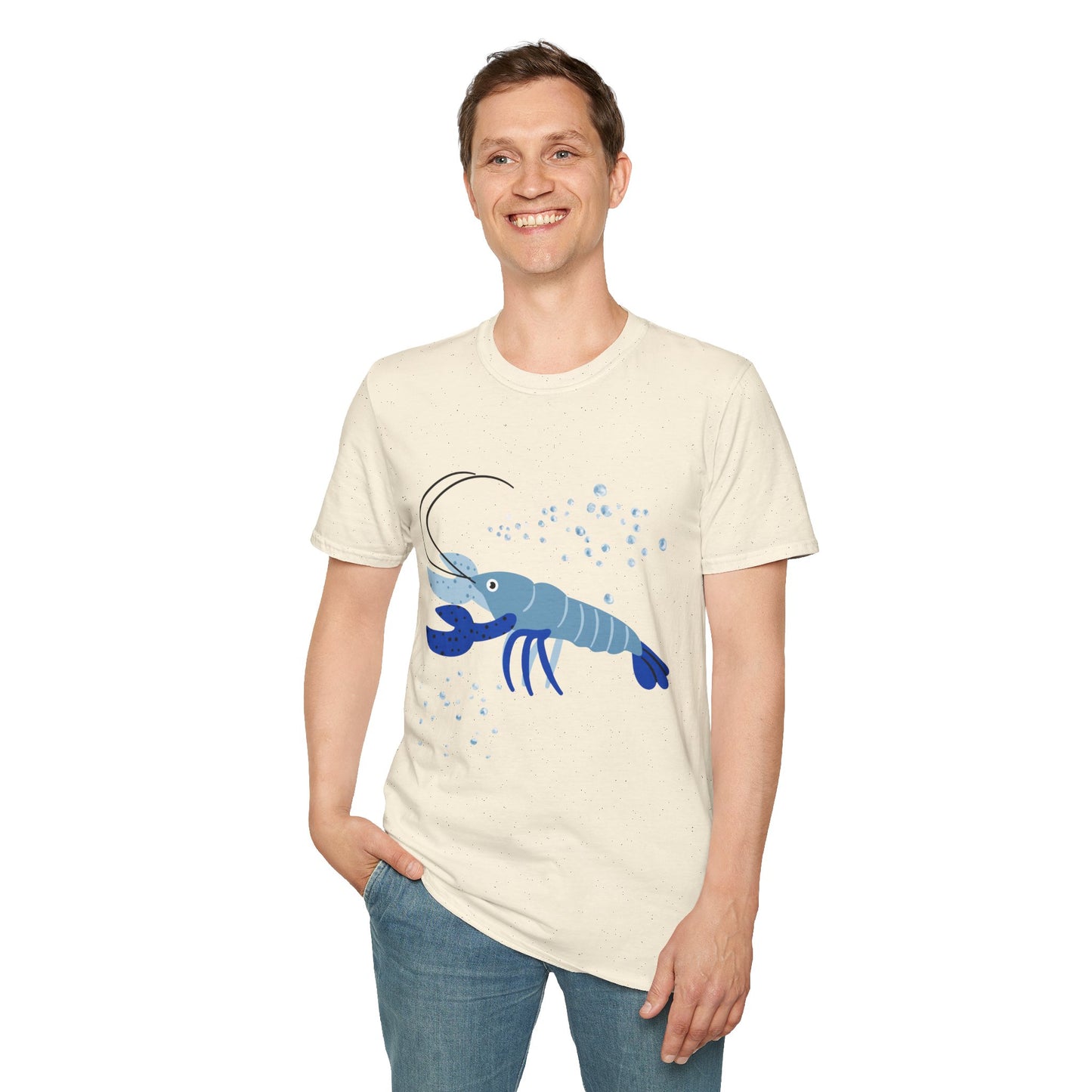 Blue Lobster Unisex Softstyle T-Shirt, Seafood Lover Tee, Summer Casual Wear, Beach T-Shirt, Gift for Foodies