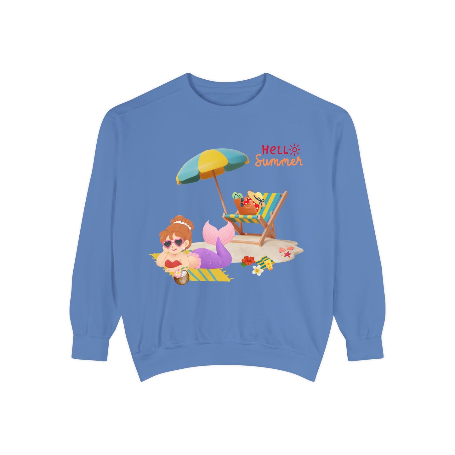 Mermaid lounging on a beach towel Unisex Garment-Dyed Sweatshirt