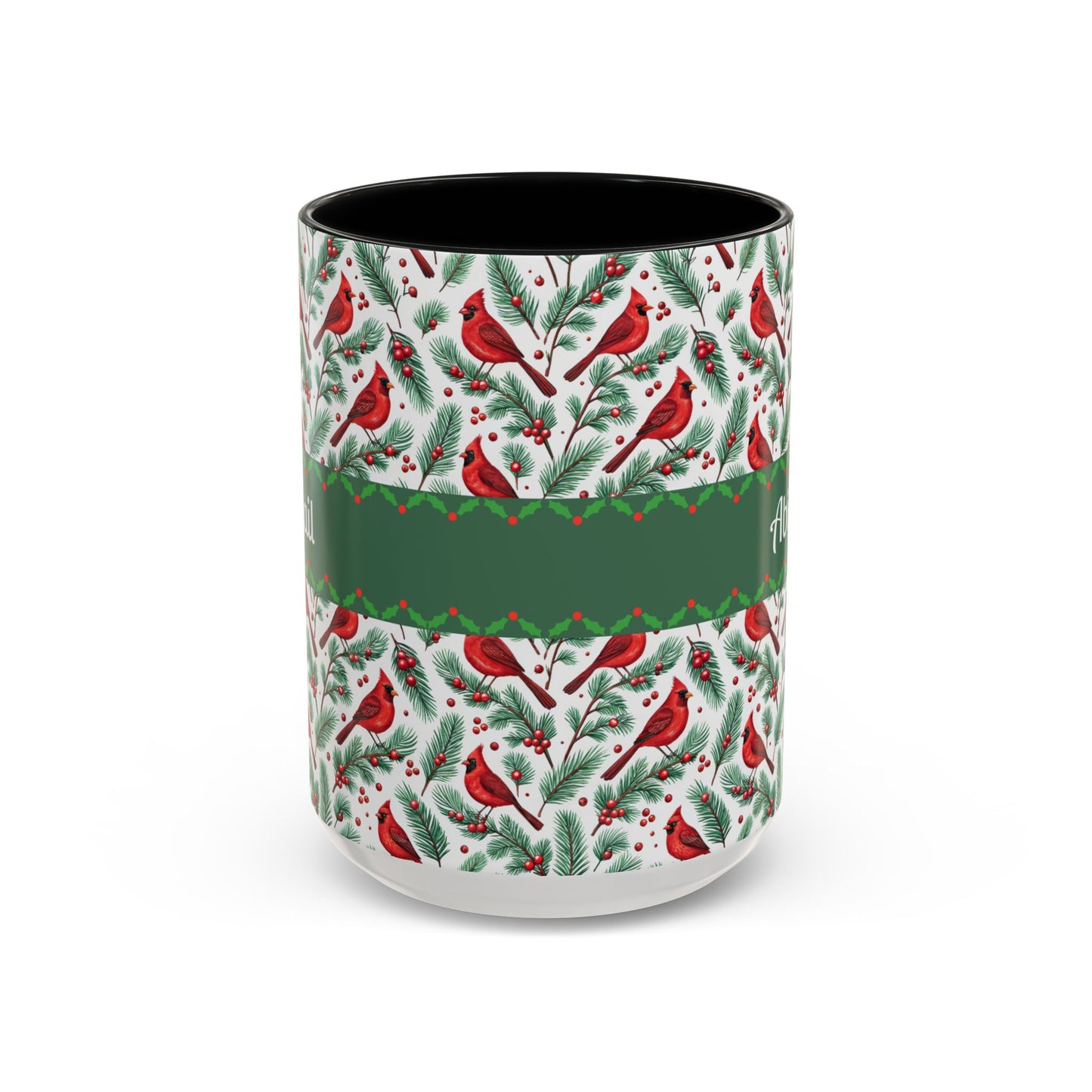 Personalized Holiday Coffee Mug, Festive Cardinal Mug, Custom Name Mug, Christmas Gift, Winter Decor, Drinkware