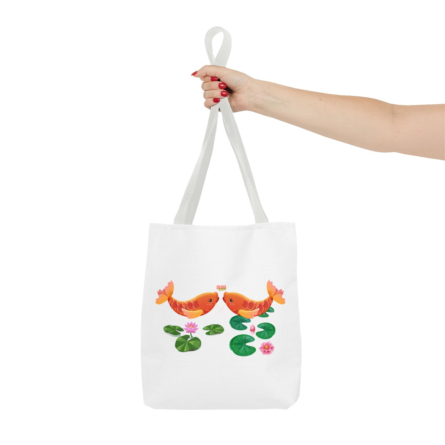 Golden koi fish with lotus flowers Tote Bag