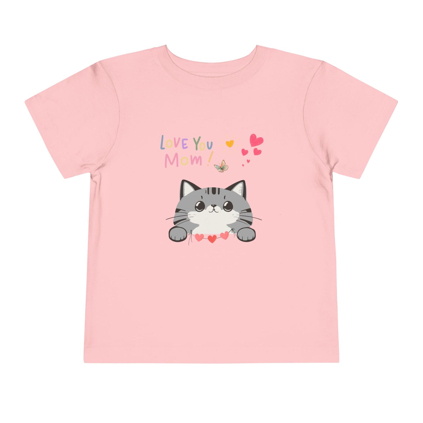 Cute Cat 'Love You Mom' Toddler Tee, Perfect Gift for Mother's Day, Birthday, Playdates, Casual Wear, Cute Kids' Apparel