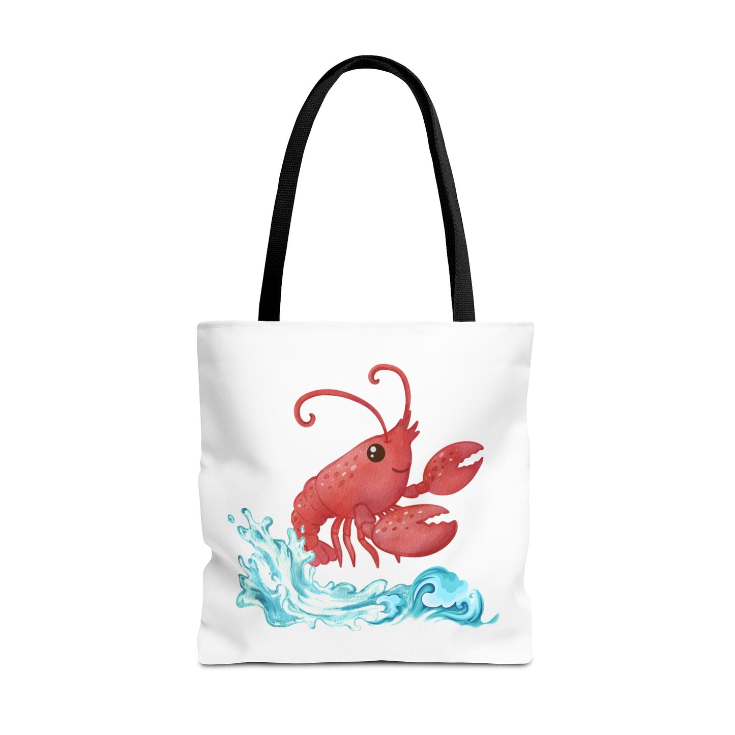 Cheerful red lobster emerging from stylized blue waves Tote Bag