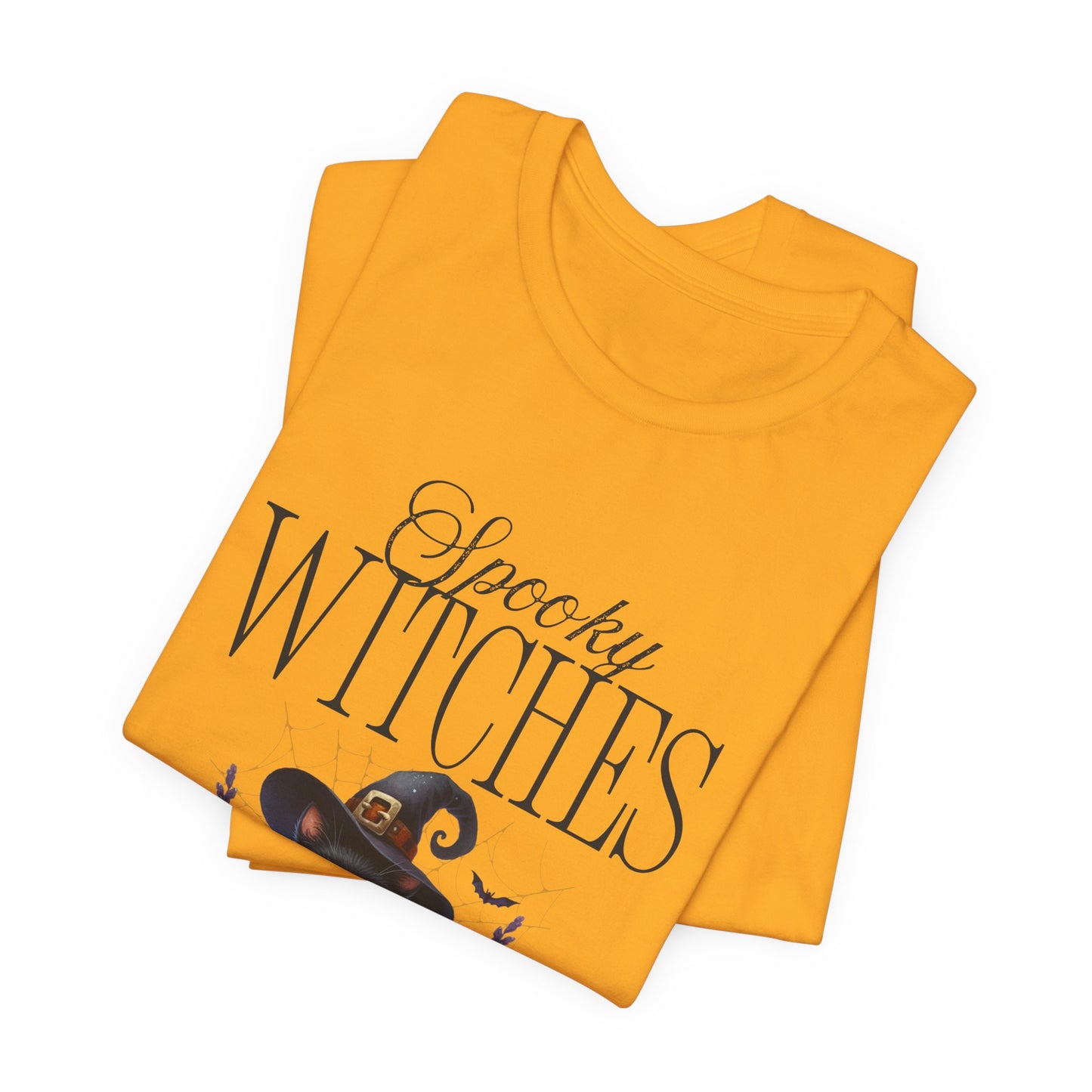 Spooky Witches Halloween Tee, Unisex Short Sleeve Shirt, Witch T-Shirt, Halloween Costume Top, Cat Lovers Gift, Fall Fashion