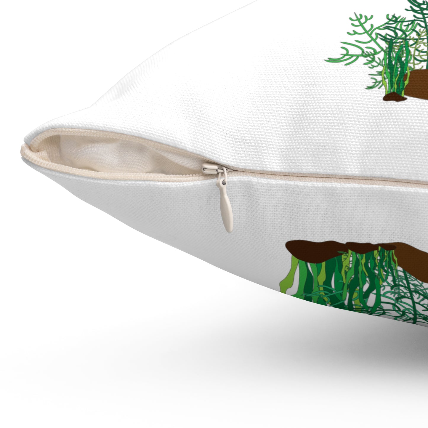 Green fish with bubbles and aquatic plants Spun Polyester Square Pillow