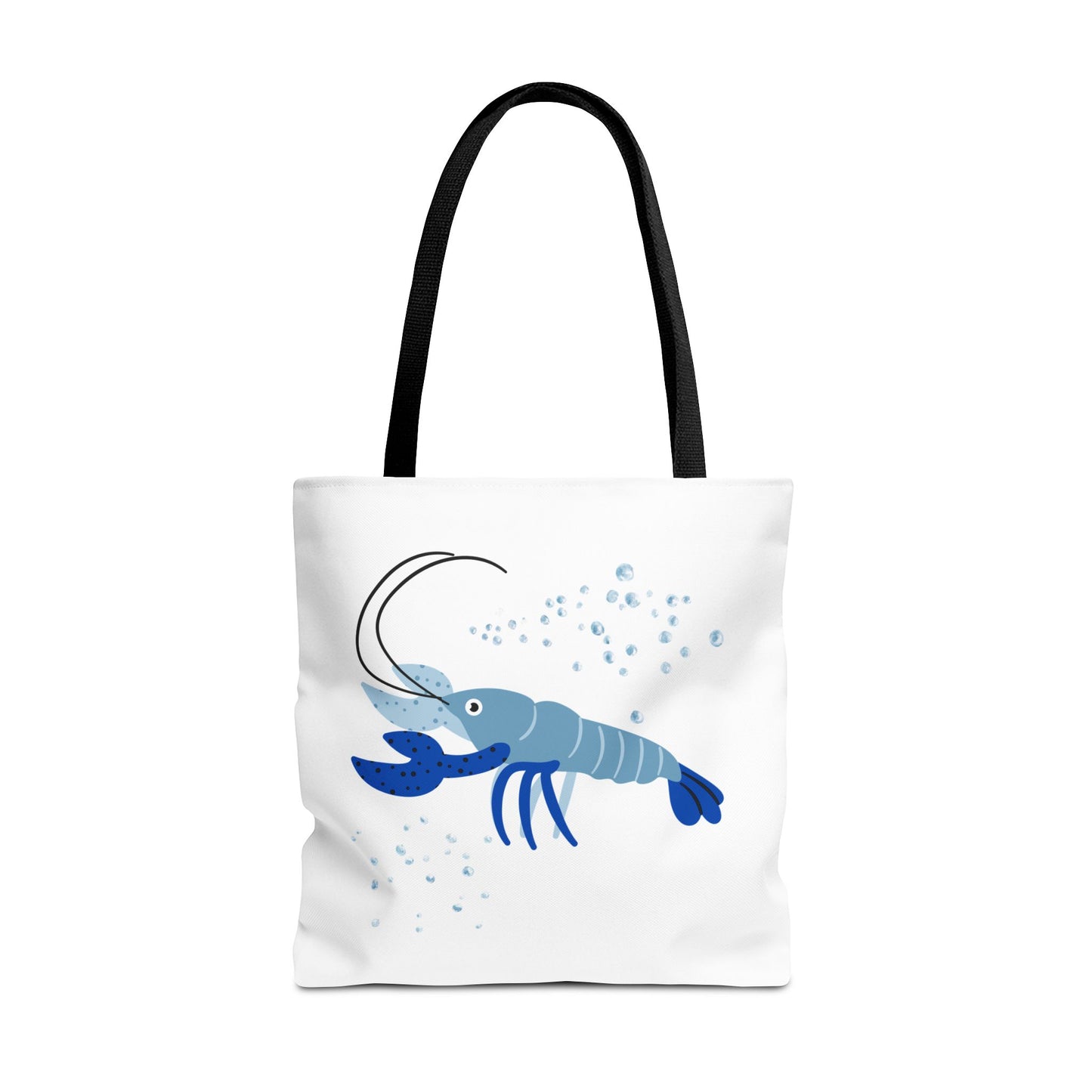 Blue shrimp with dark blue claws and bubbles Tote Bag