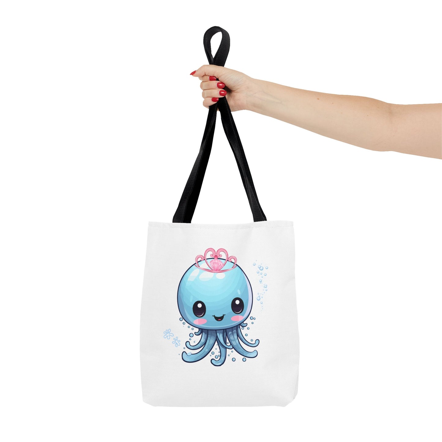 Blue jellyfish with a pink tiara Tote Bag