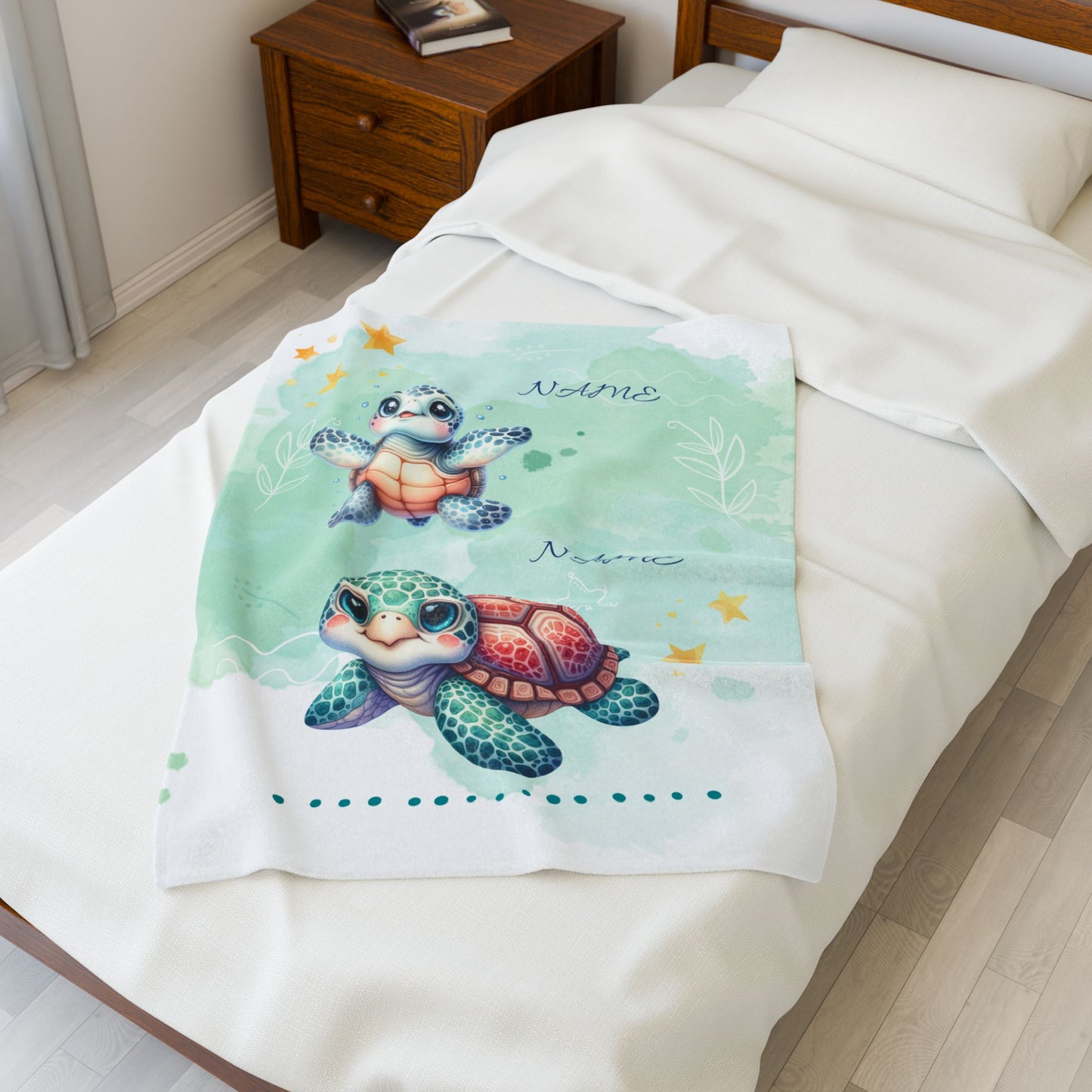 Personalized Turtle Plush Blanket, Baby Shower Gift, Nursery Decor, Soft Throw Blanket, Birthday Present